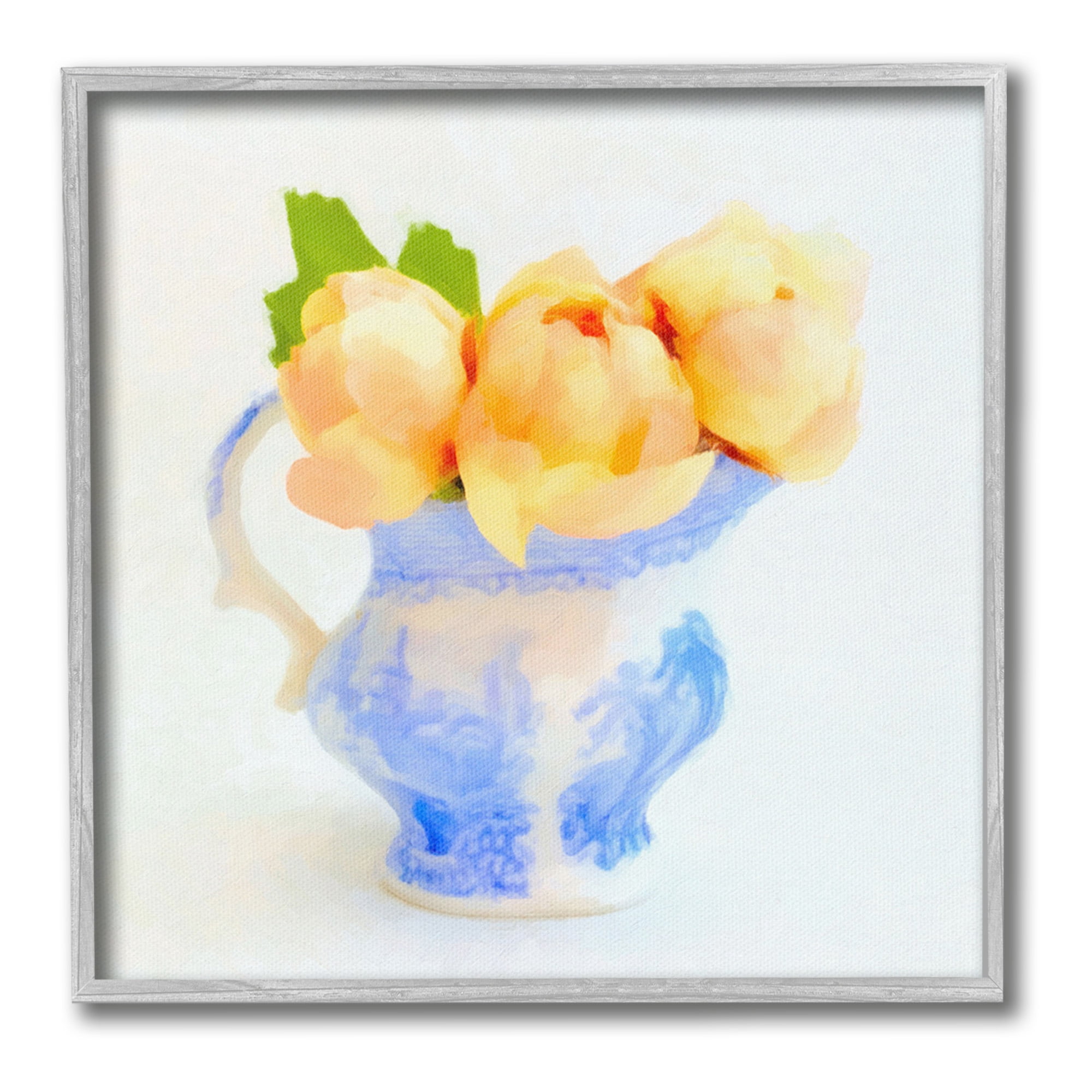Stupell Industries Yellow Blooms in Pitcher Botanical & Floral Painting Gray Framed Art Print Wall Art, 12 x 12