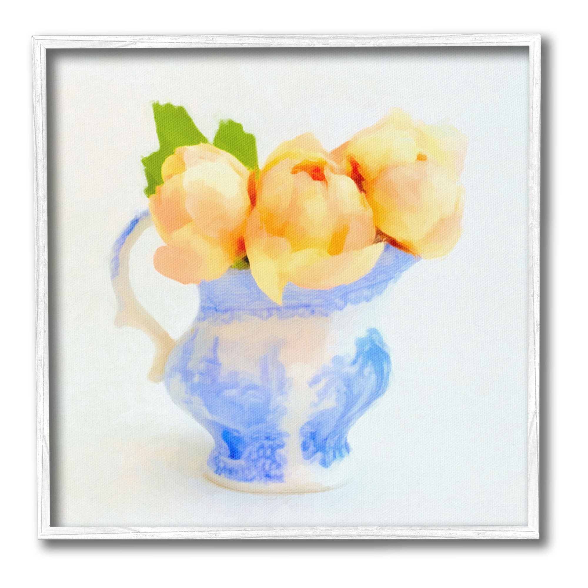 Stupell Industries Yellow Blooms in Pitcher Botanical & Floral Painting White Framed Art Print Wall Art, 12 x 12
