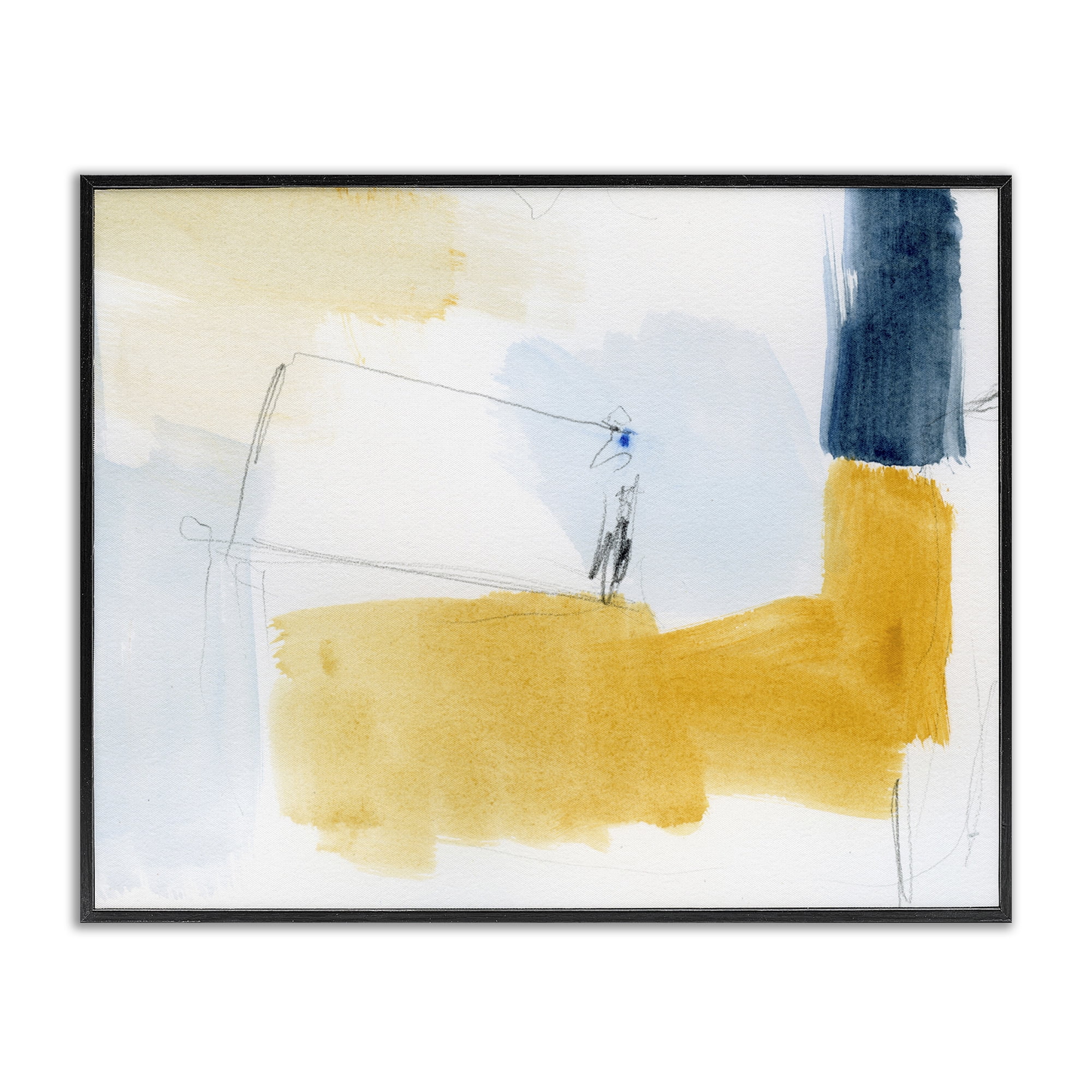 Stupell Industries Yellow & Blue Abstract Abstract Painting Black Framed Art Print Wall Art, 30 x 24