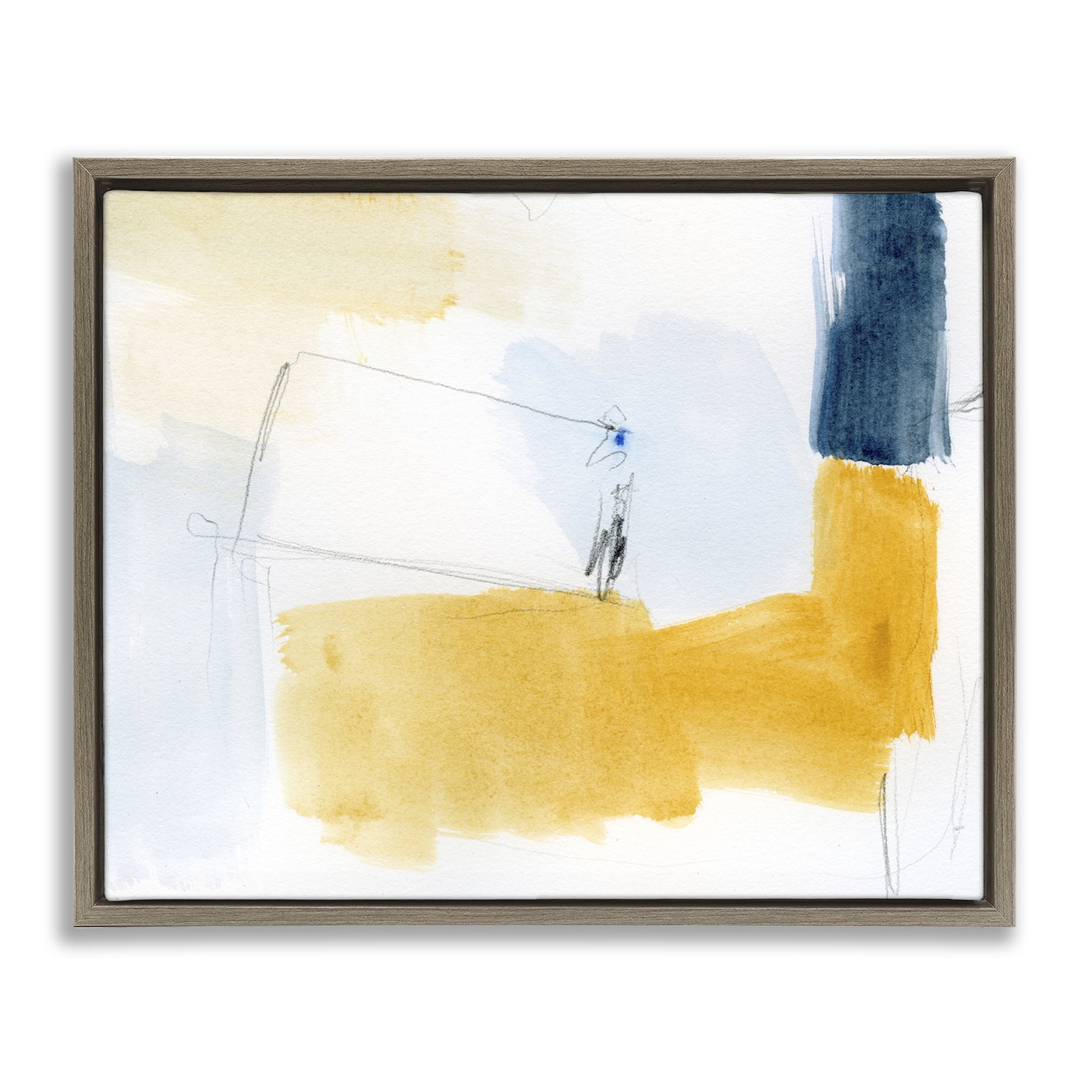 Stupell Industries Yellow & Blue Abstract Abstract Painting Brown Floater Framed Canvas Art Print Wall Art, 21 x 17