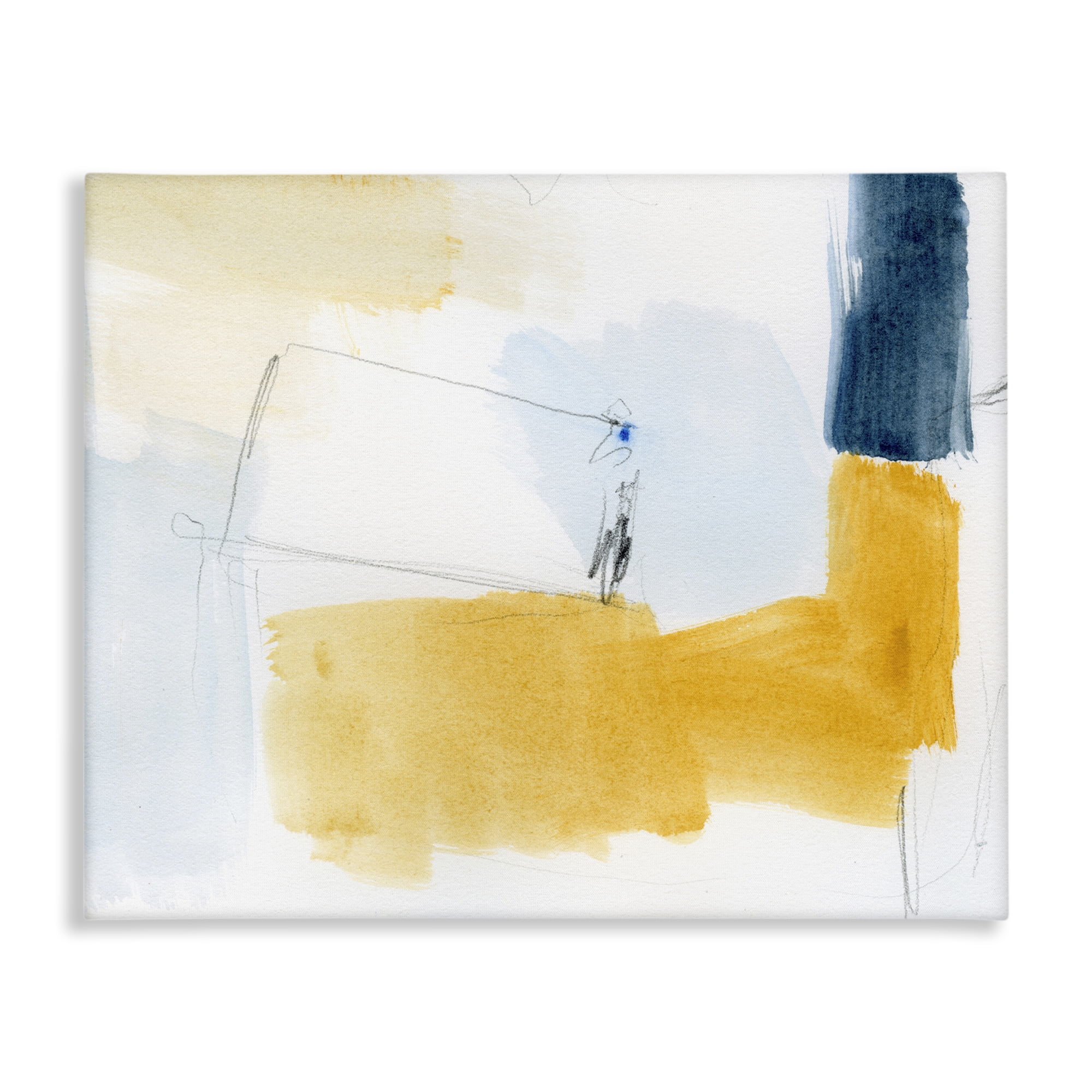 Stupell Industries Yellow & Blue Abstract Abstract Painting Gallery Wrapped Canvas Art Print Wall Art, 40 x 30