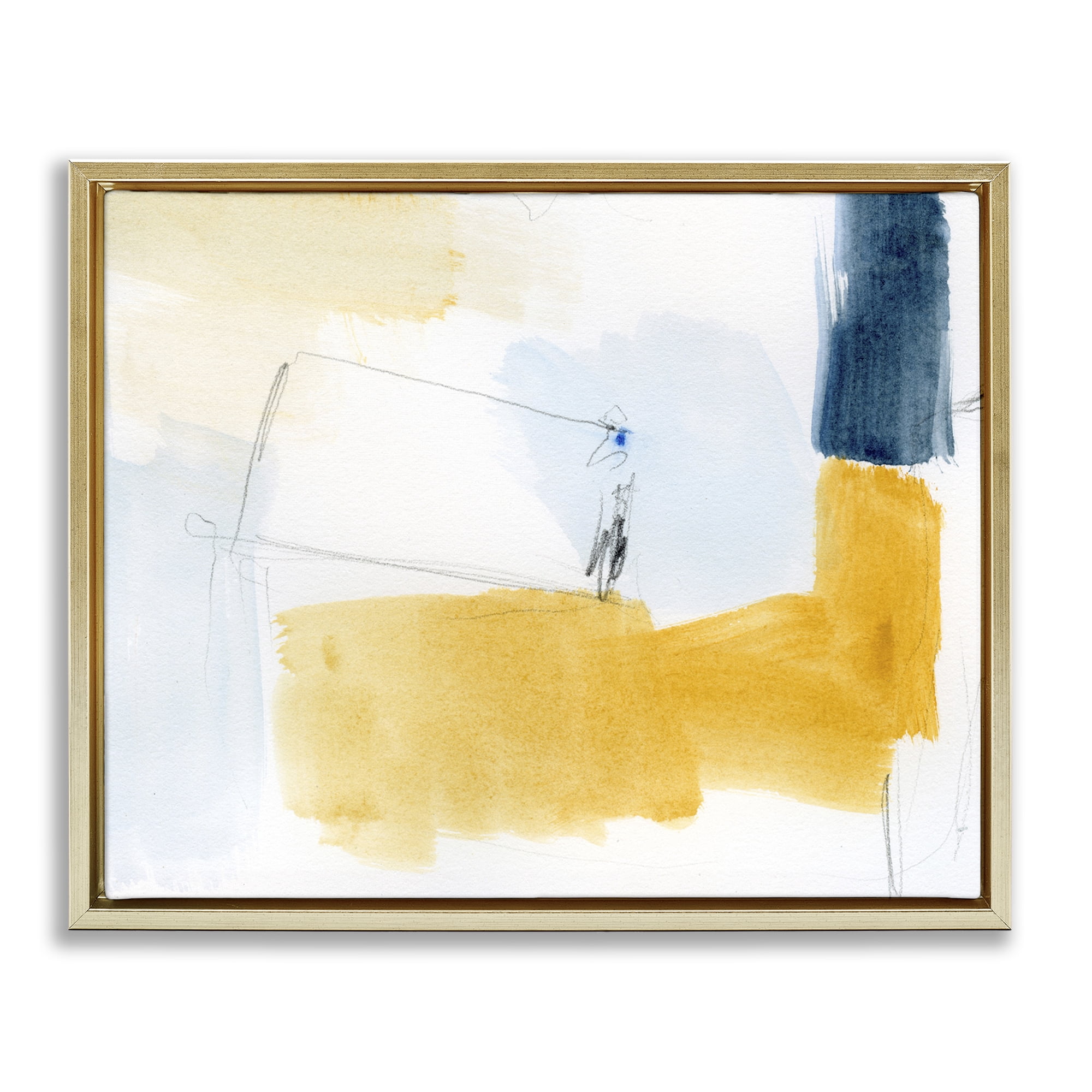 Stupell Industries Yellow & Blue Abstract Abstract Painting Gold Floater Framed Canvas Art Print Wall Art, 31 x 25