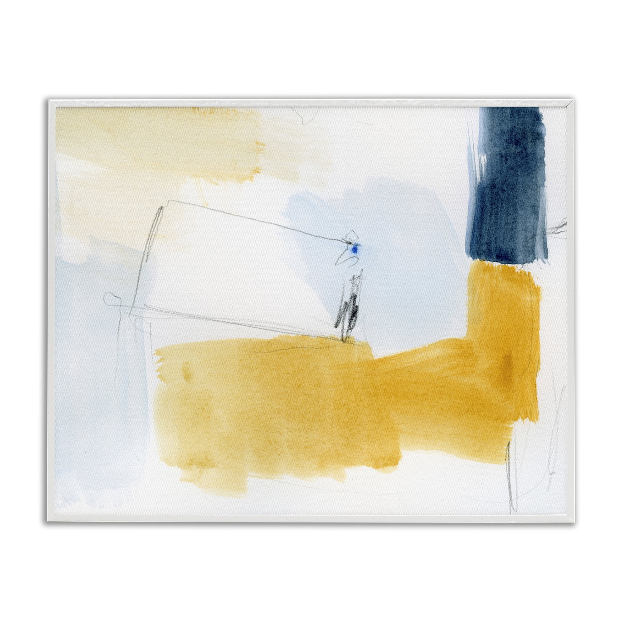 Stupell Industries Yellow & Blue Abstract Abstract Painting White Framed Art Print Wall Art, 20 x 16