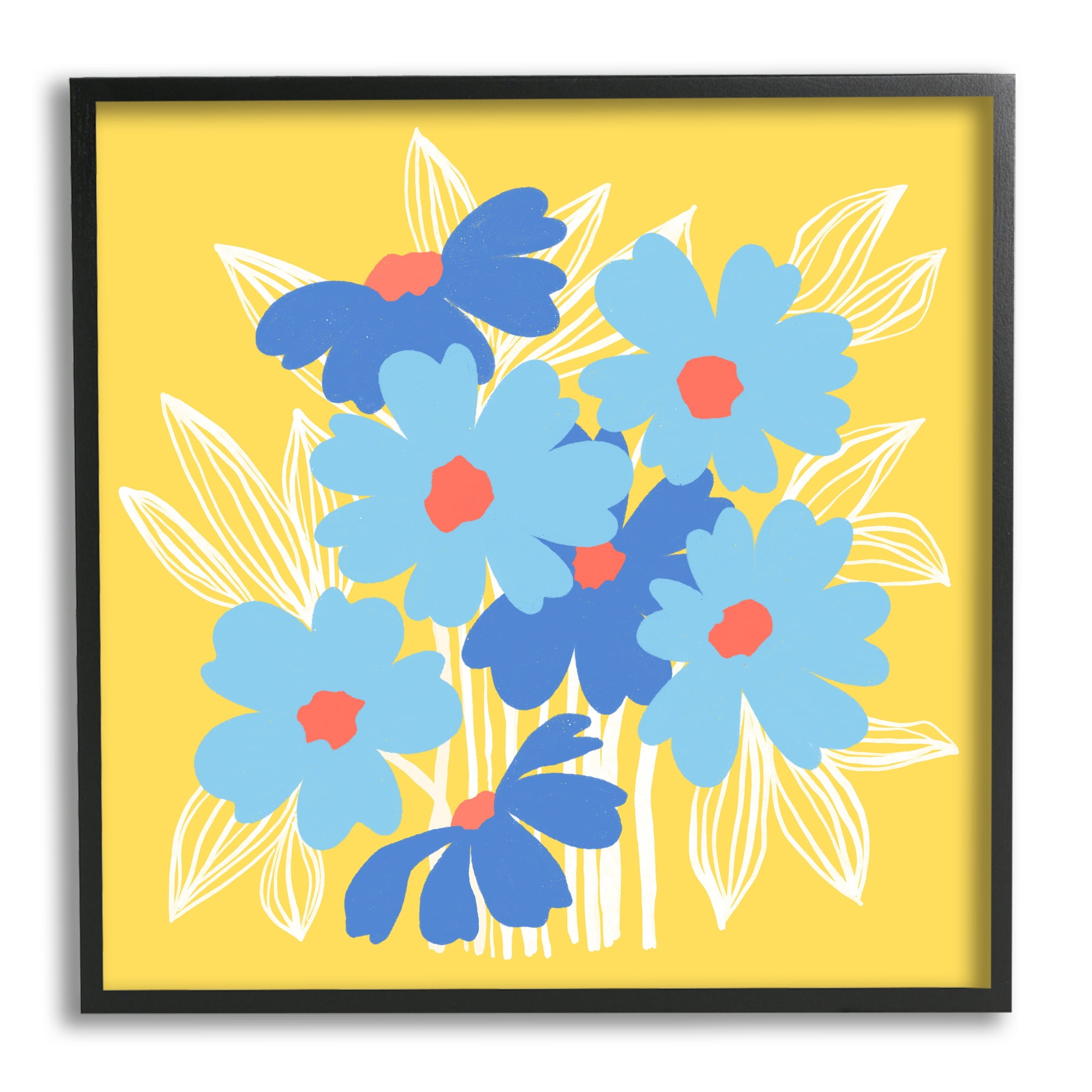 Stupell Industries Yellow & Blue Florals Botanical & Floral Painting Black Framed Art Print Wall Art, 17 x 17