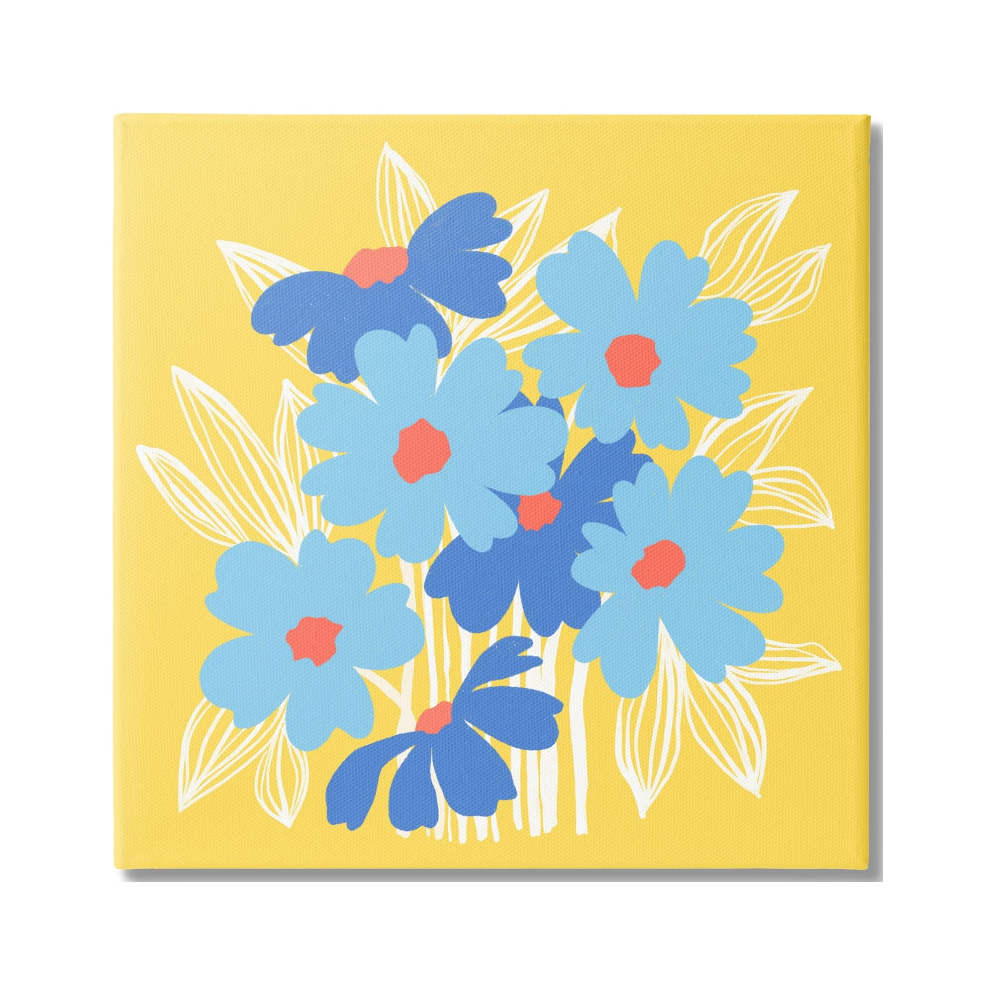 Stupell Industries Yellow & Blue Florals Botanical & Floral Painting Gallery Wrapped Canvas Art Print Wall Art, 36 x 36