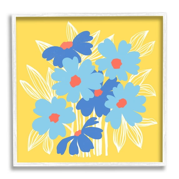 Stupell Industries Yellow & Blue Florals Botanical & Floral Painting White Framed Art Print Wall Art, 24 x 24