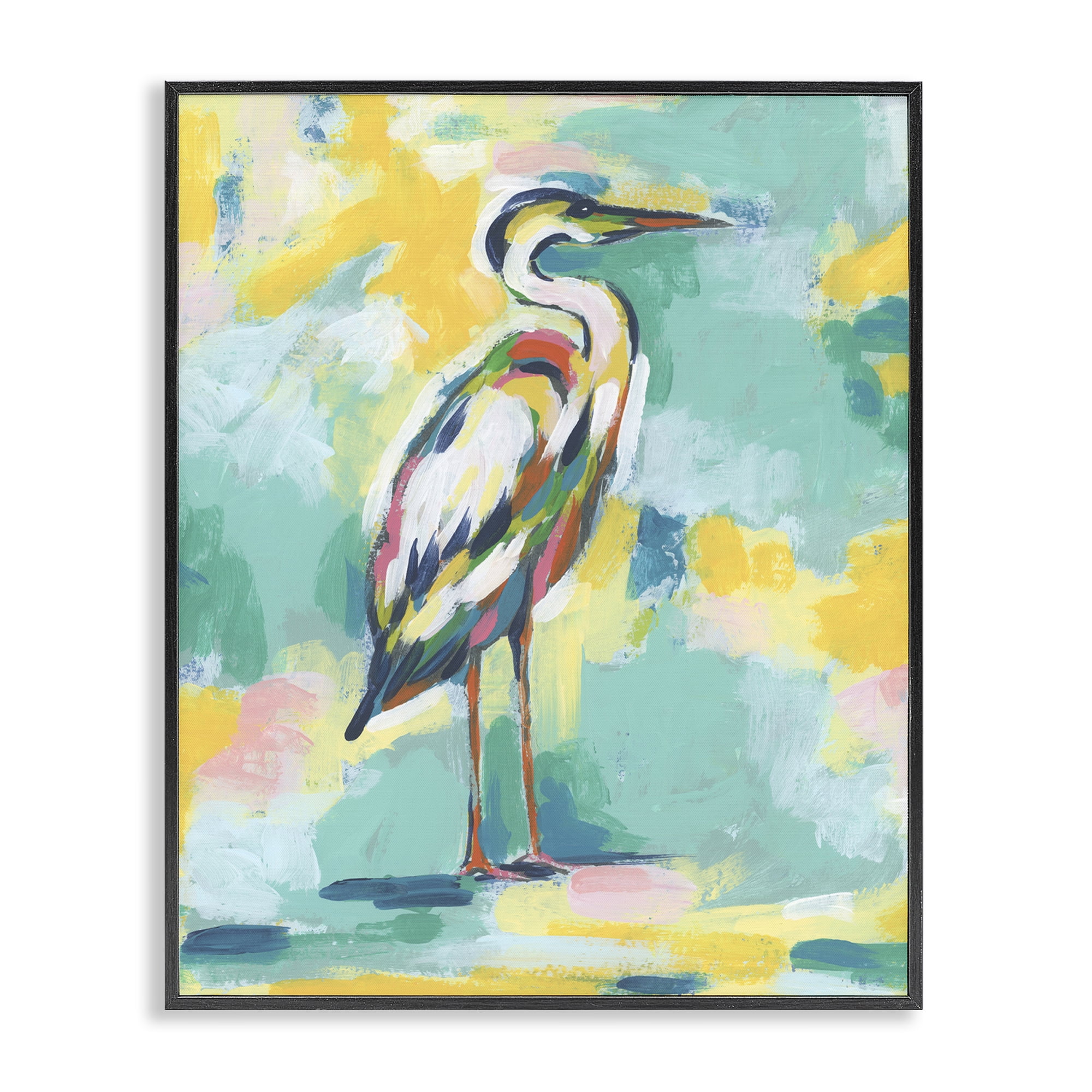 Stupell Industries Yellow & Blue Heron Animals Painting Black Framed Art Print Wall Art, 16 x 20
