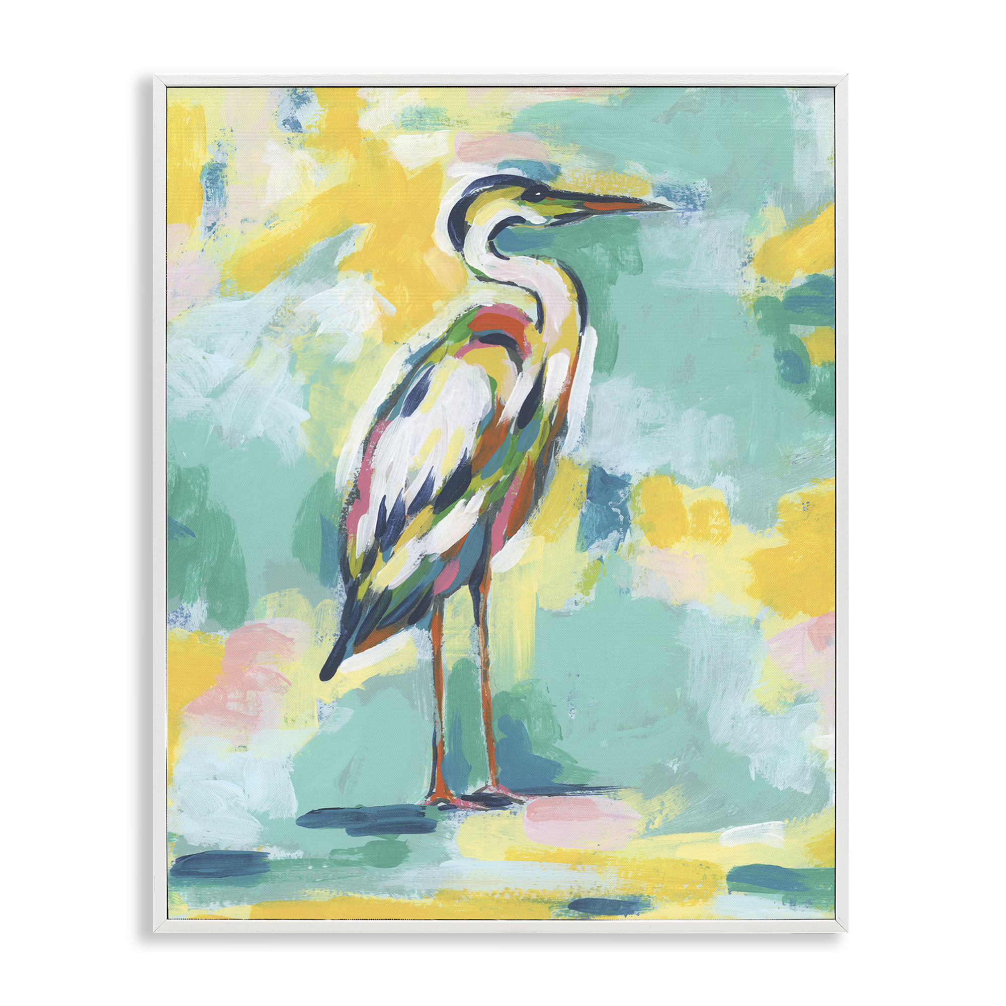 Stupell Industries Yellow & Blue Heron Animals Painting White Framed Art Print Wall Art, 16 x 20