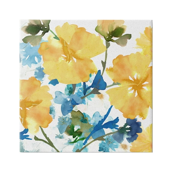 Stupell Industries Yellow & Blue Hibiscus Botanical & Floral Painting Gallery Wrapped Canvas Art Print Wall Art, 24 x 24