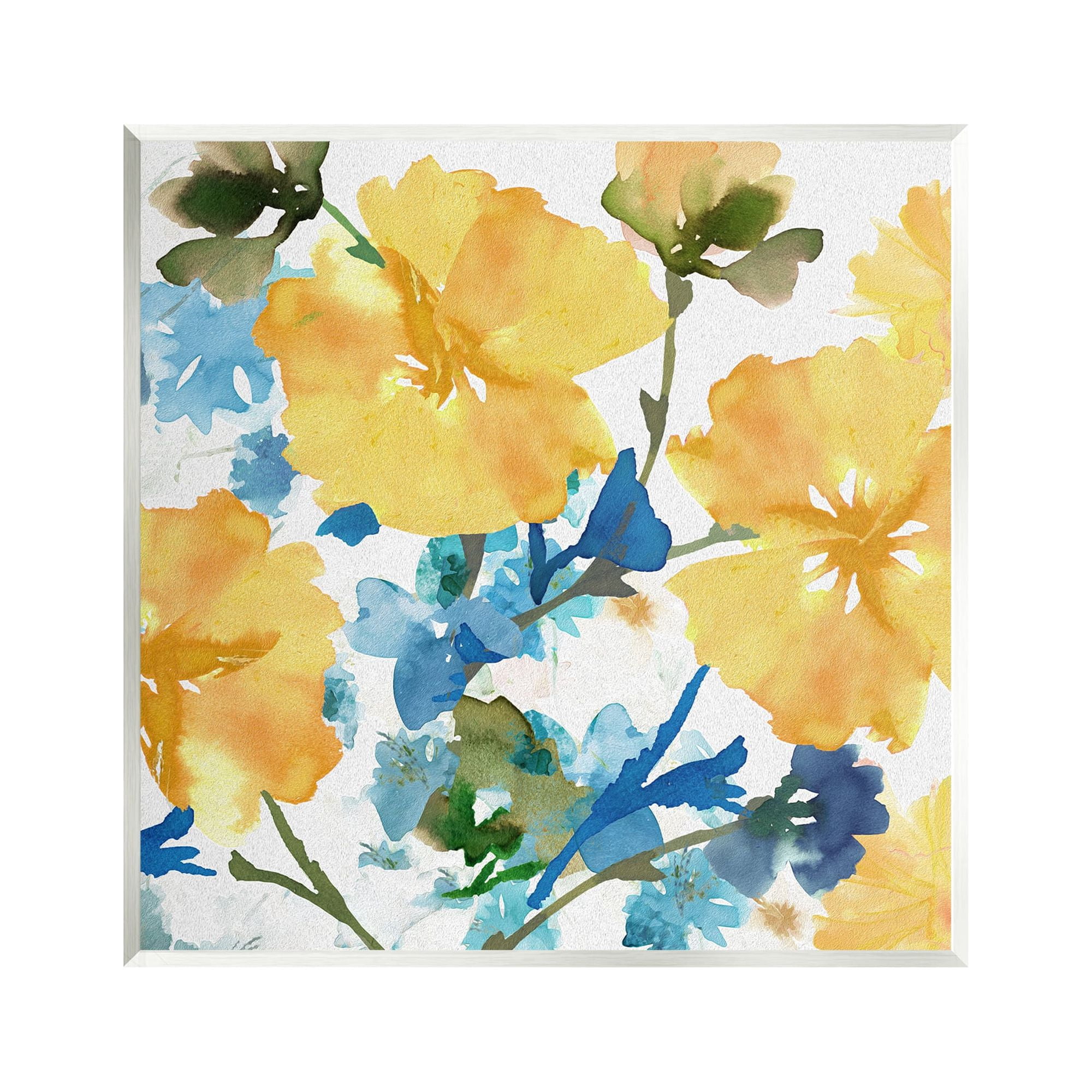 Stupell Industries Yellow & Blue Hibiscus Botanical & Floral Painting Unframed Art Print Wall Art, 12 x 12