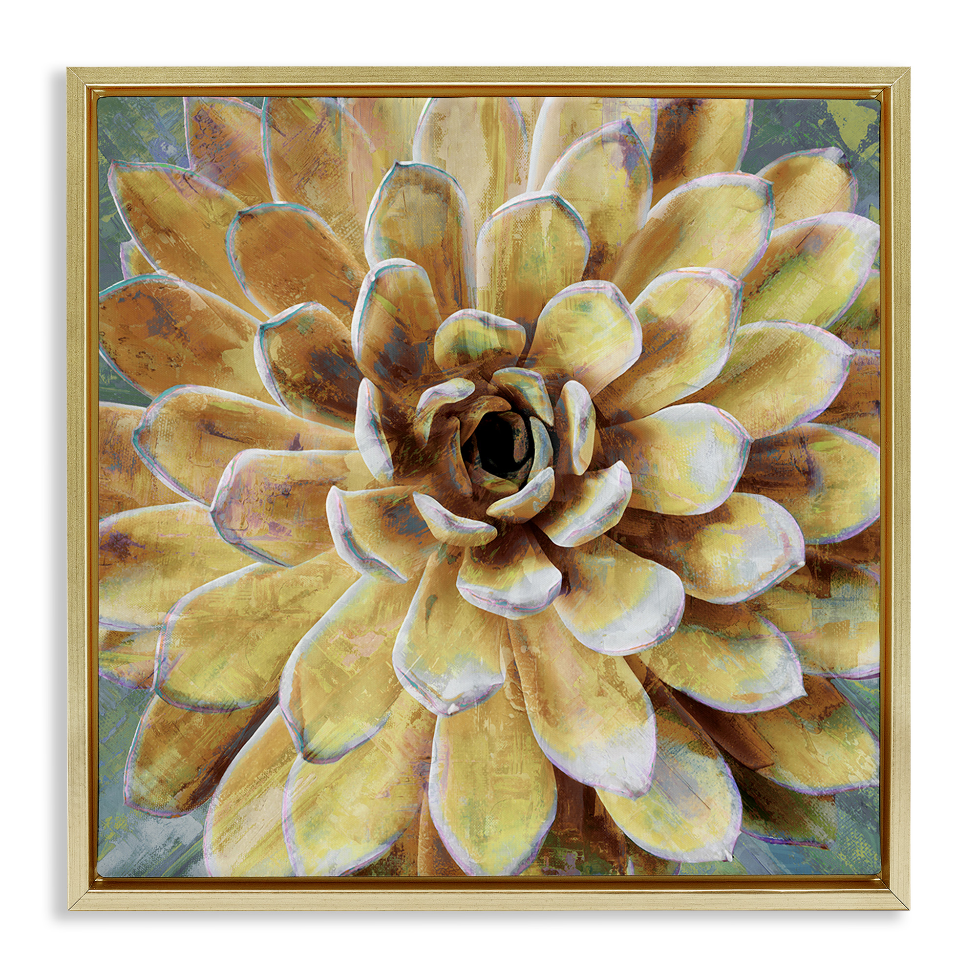 Stupell Industries Yellow Botanical Succulent Bloom Painting Botanical & Floral Painting Gold Floater Framed Canvas Art Print Wall Art, 18 x 18