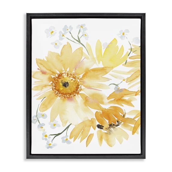 Stupell Industries Yellow Brushed Flowers Botanical & Floral Painting Black Floater Framed Art Print Wall Art, 17 x 21