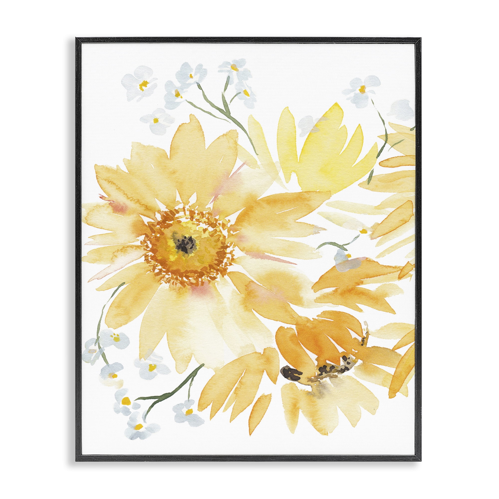 Stupell Industries Yellow Brushed Flowers Botanical & Floral Painting Black Framed Art Print Wall Art, 16 x 20