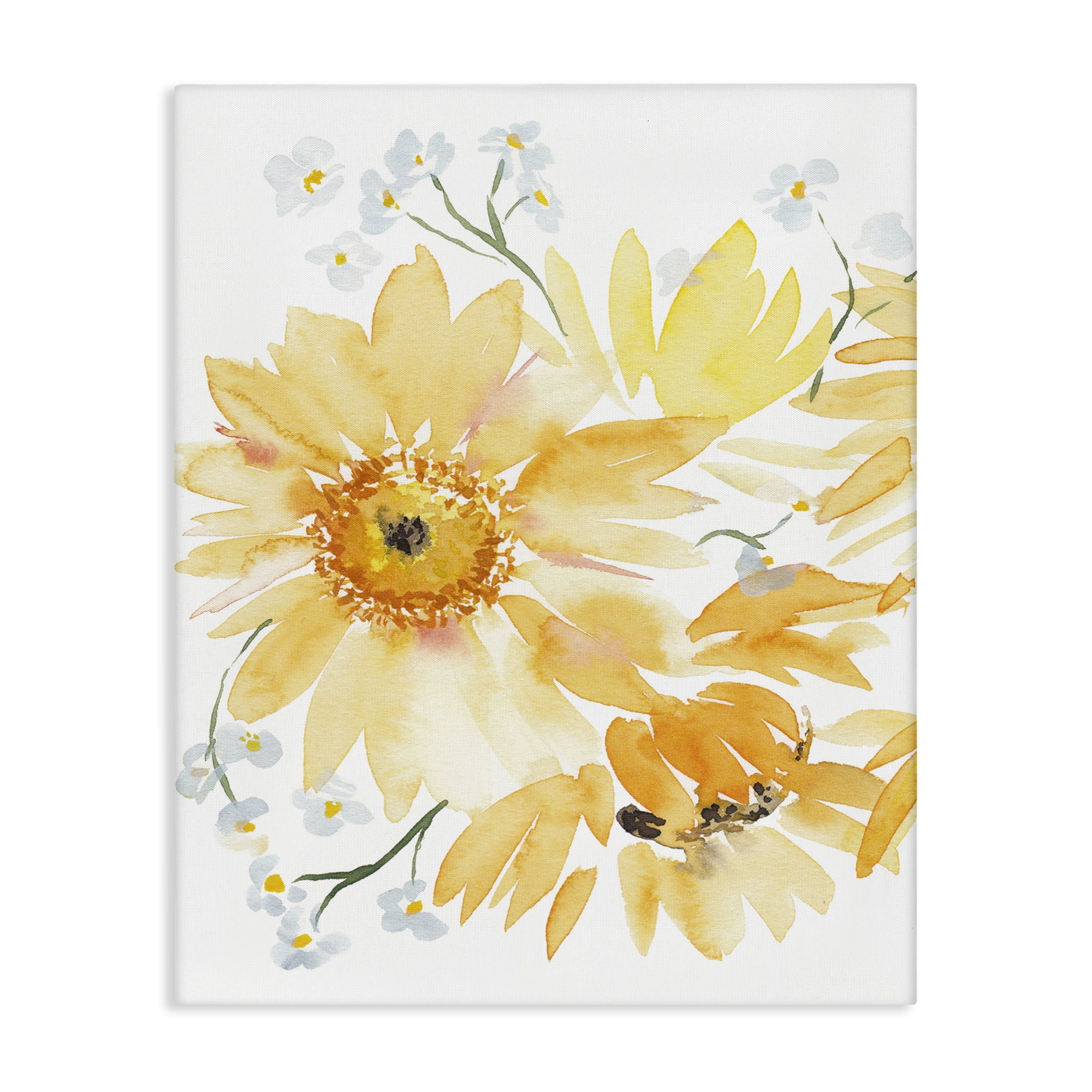 Stupell Industries Yellow Brushed Flowers Botanical & Floral Painting Gallery Wrapped Canvas Art Print Wall Art, 24 x 30
