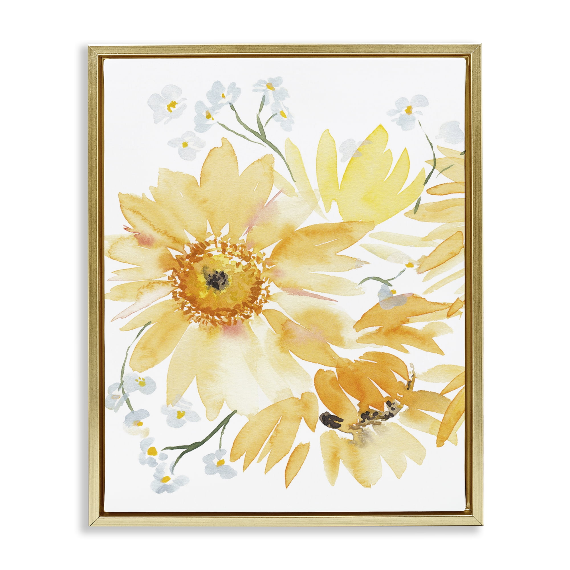 Yellow Floral Canvas Print with Gold Frame, 17 x 21