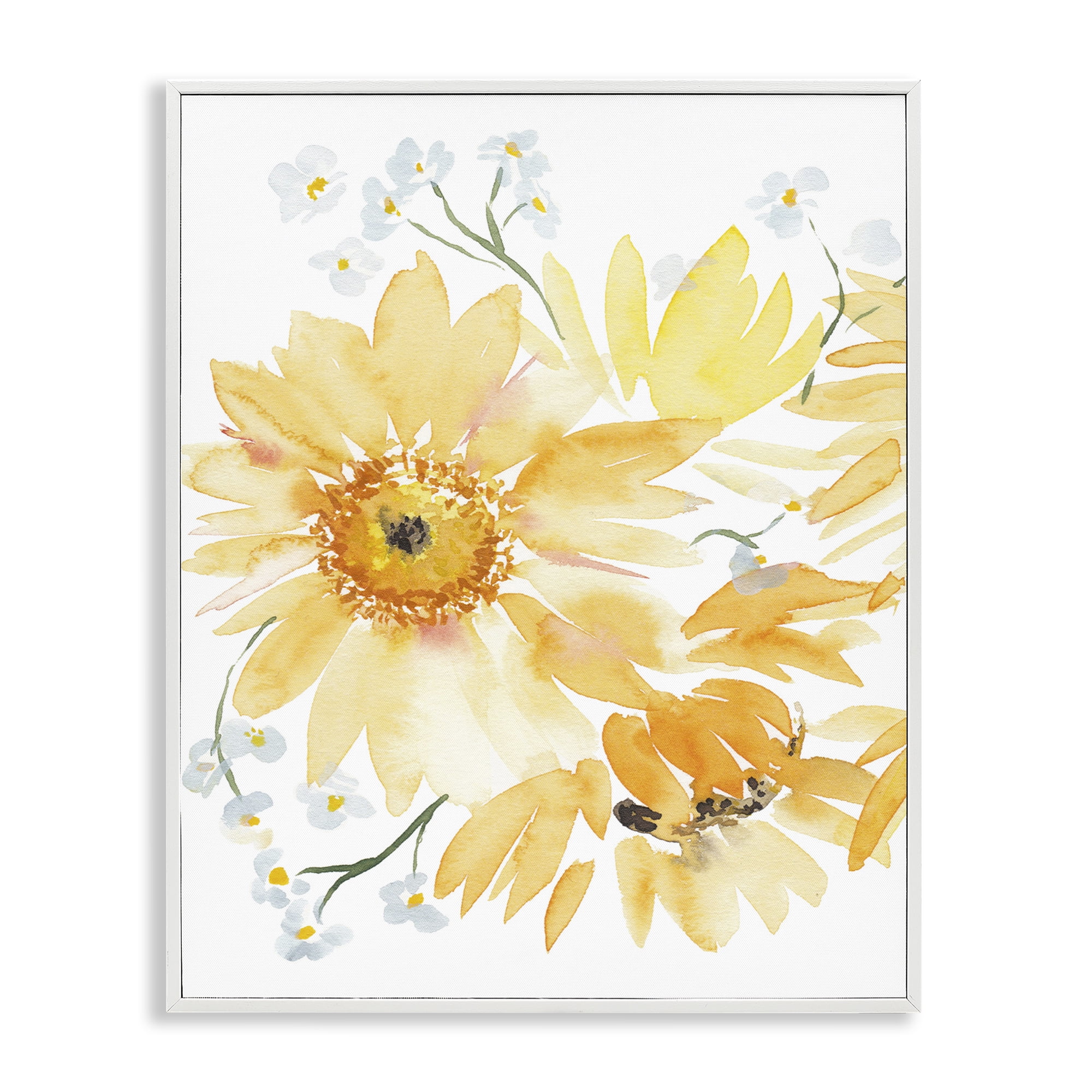 Stupell Industries Yellow Brushed Flowers Botanical & Floral Painting White Framed Art Print Wall Art, 24 x 30