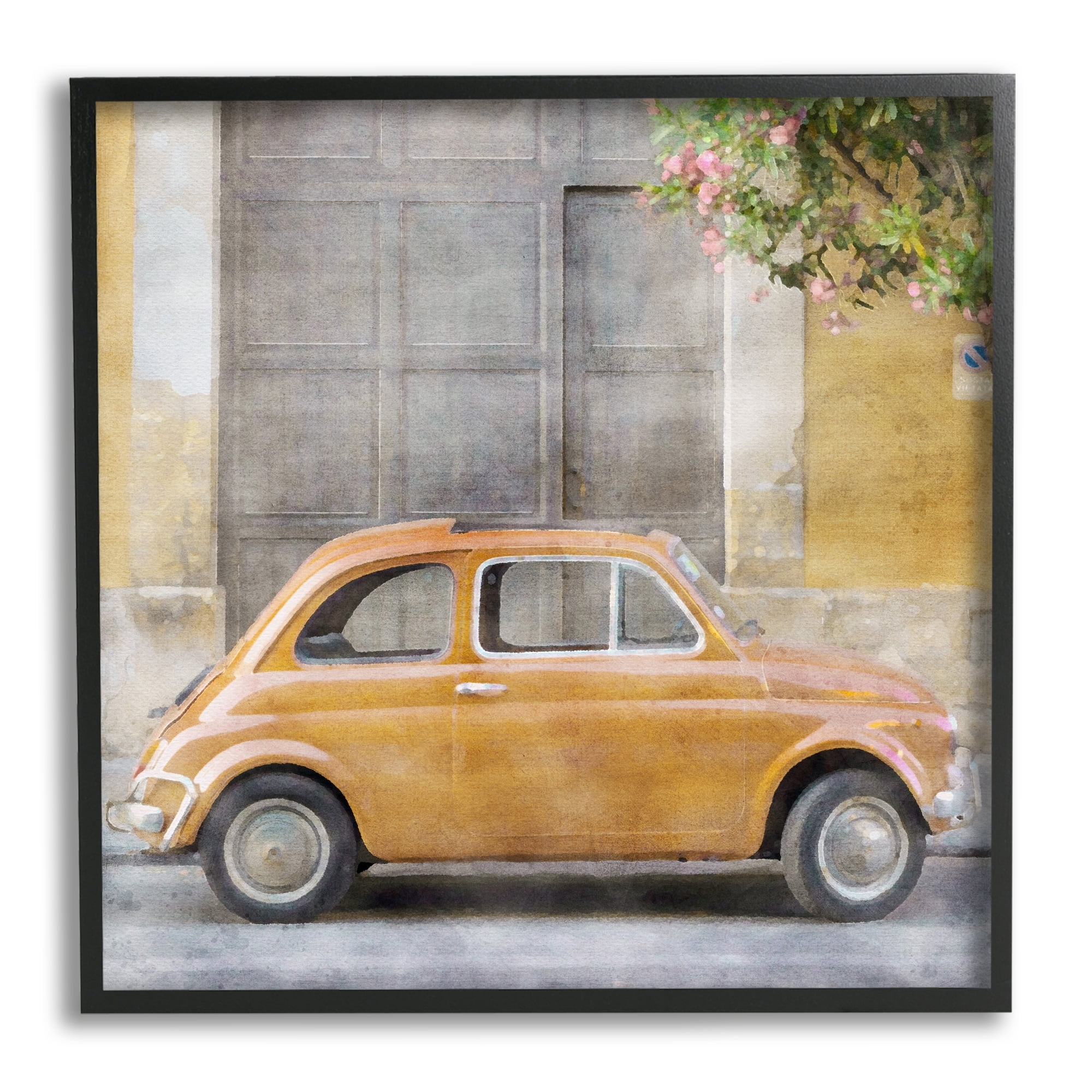 Stupell Industries Yellow Buggy Car Transportation Painting Black Framed Art Print Wall Art, 17 x 17
