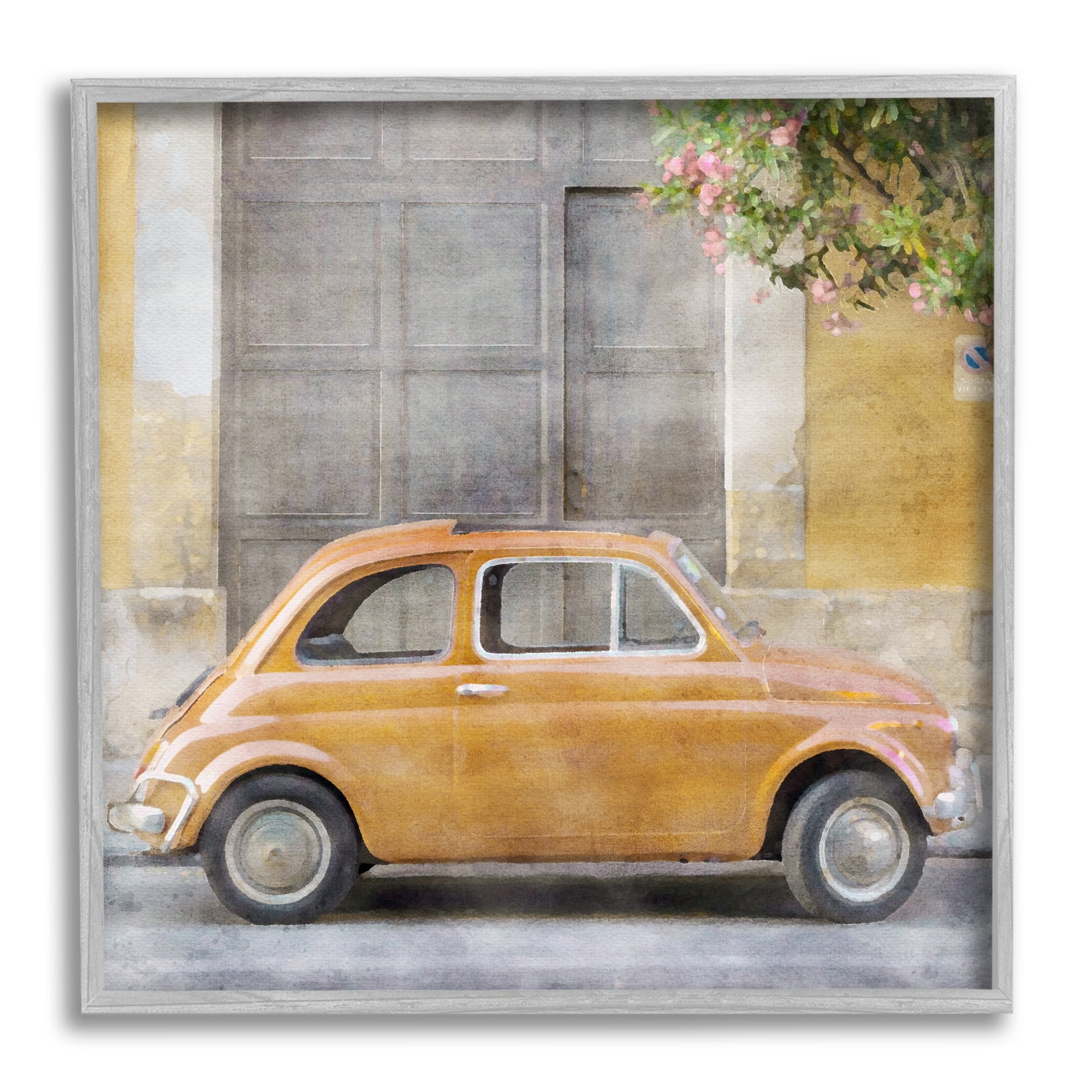 Stupell Industries Yellow Buggy Car Transportation Painting Gray Framed Art Print Wall Art, 24 x 24