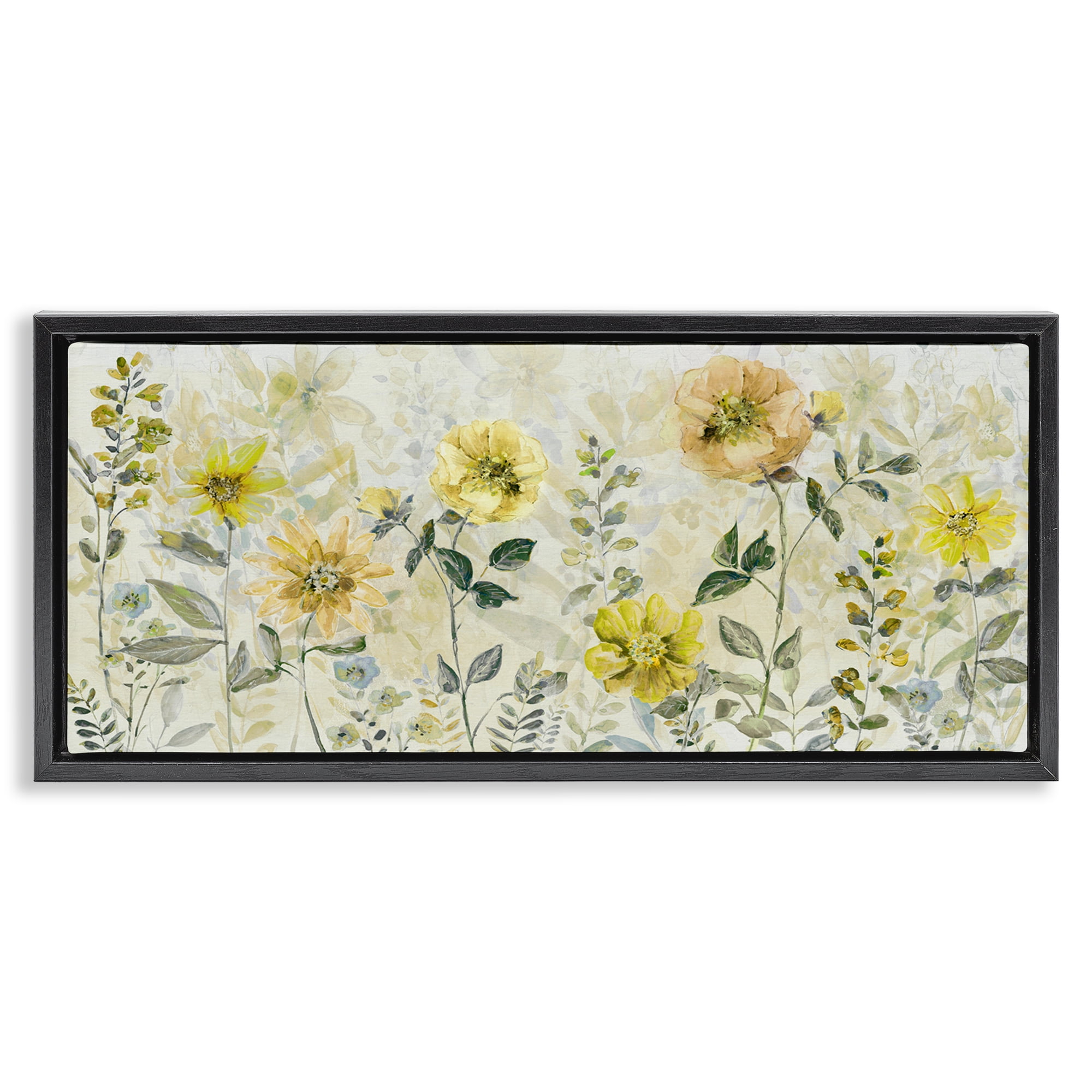 Stupell Industries Yellow Buttercup Garden Black Framed Floater Canvas Wall Art, design by Sally Swatland