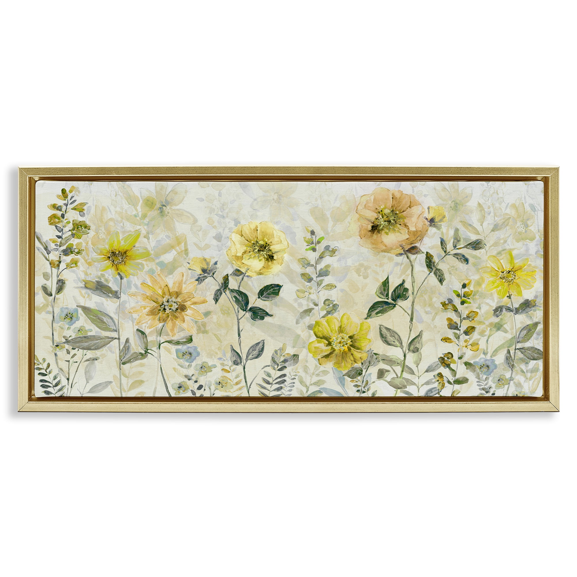 Stupell Industries Yellow Buttercup Garden Gold Framed Floater Canvas Wall Art, design by Sally Swatland