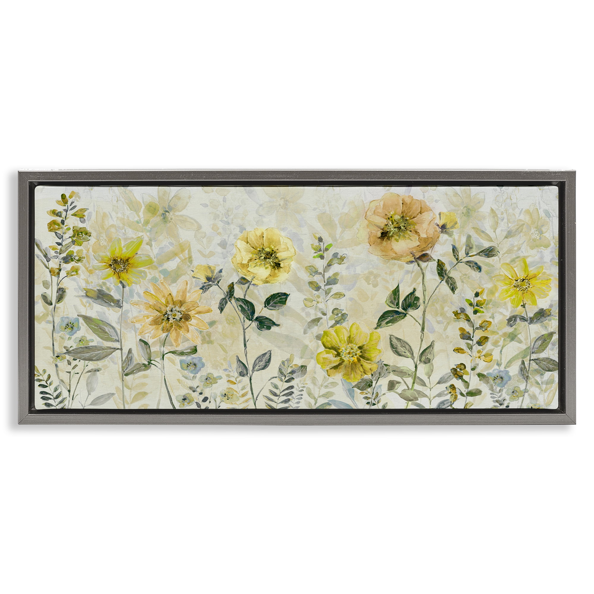 Stupell Industries Yellow Buttercup Garden Gray Framed Floater Canvas Wall Art, design by Sally Swatland