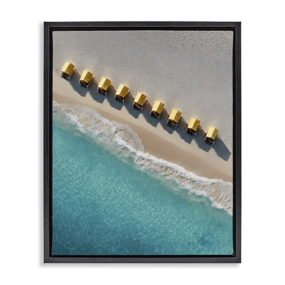 Stupell Industries Tropical Yellow Cabanas Along Shore Black Floating Frame Canvas Art, 17 x 21, by Franklyn Gregory