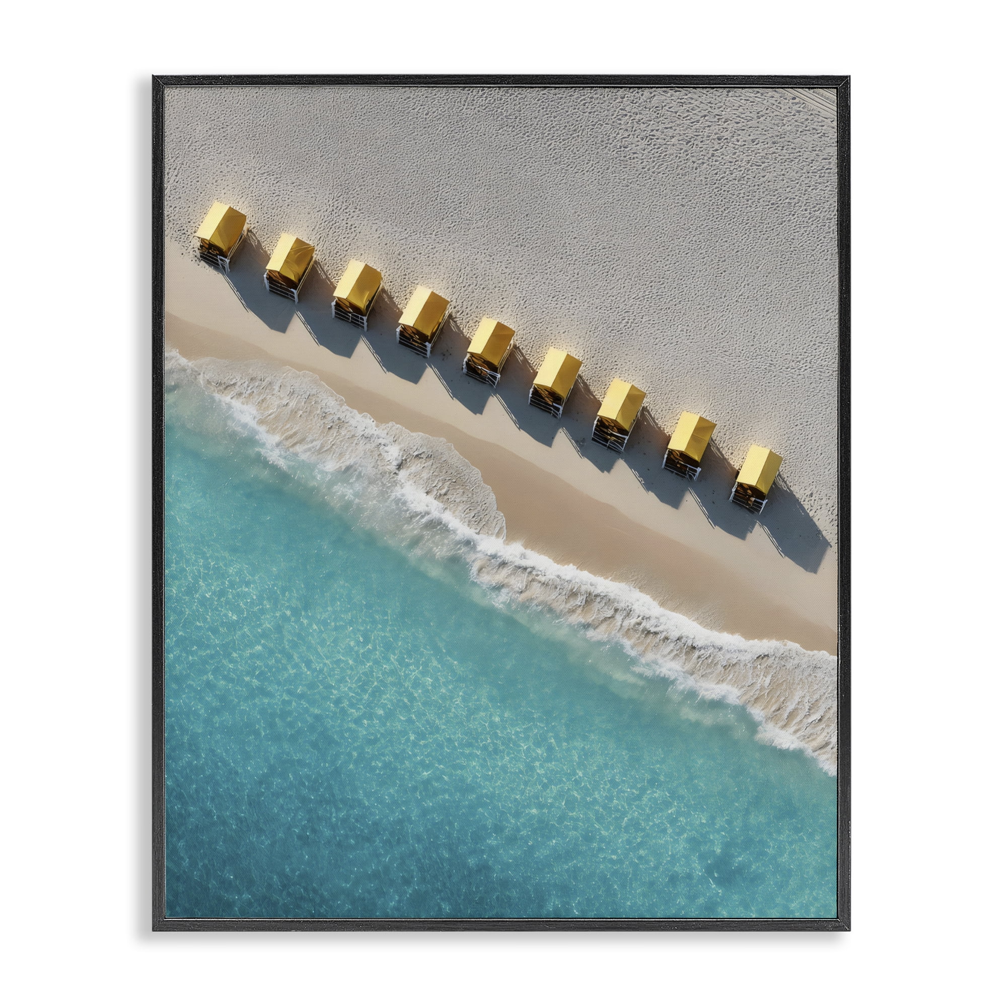 Stupell Industries Yellow Cabanas Along Shore Black Framed Giclee Art, design by Franklyn Gregory