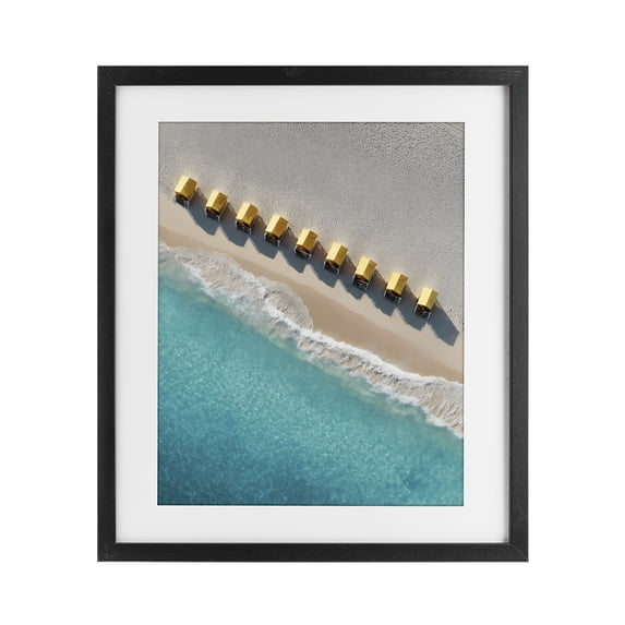 Stupell Industries Tropical Yellow Cabanas Along Shore Black Framed Print Under Glass, 13 x 16, by Franklyn Gregory