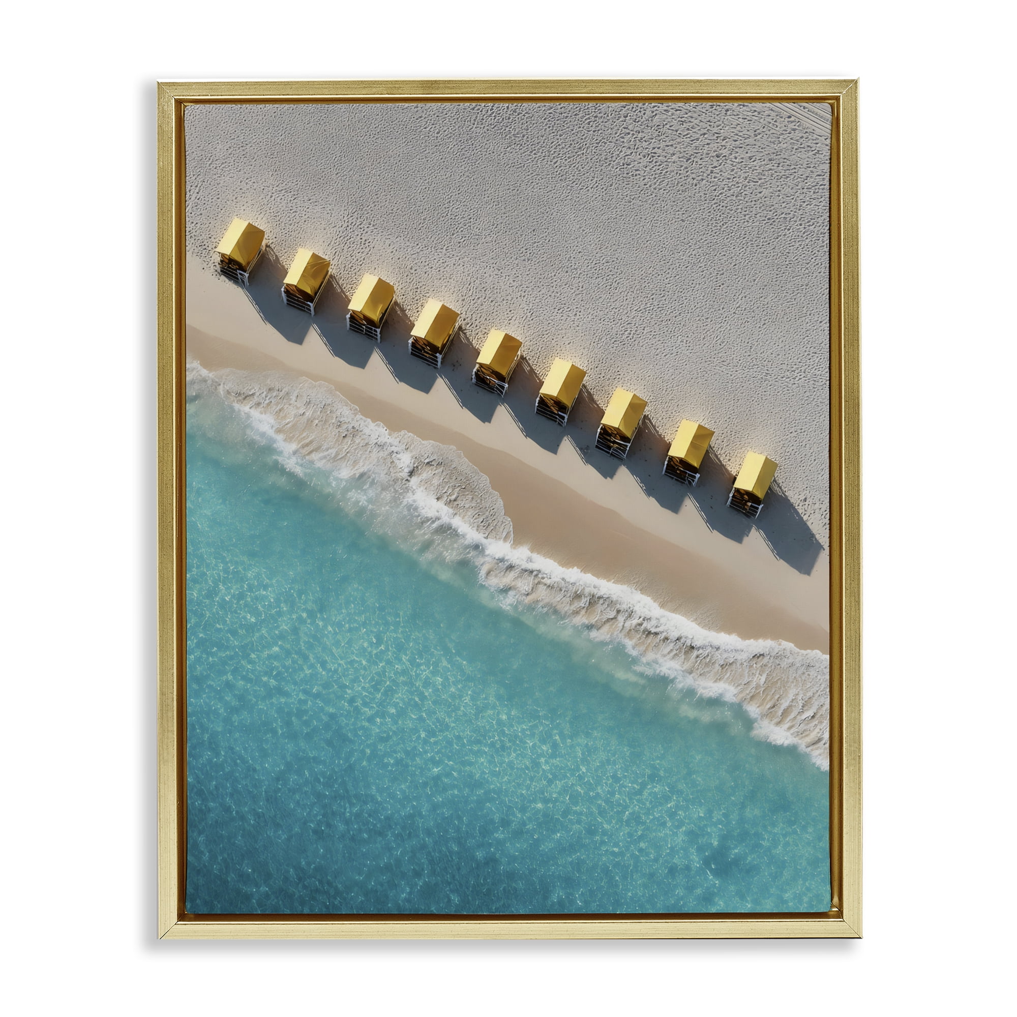 Stupell Industries Yellow Cabanas Along Shore Gold Framed Floater Canvas Wall Art, design by Franklyn Gregory