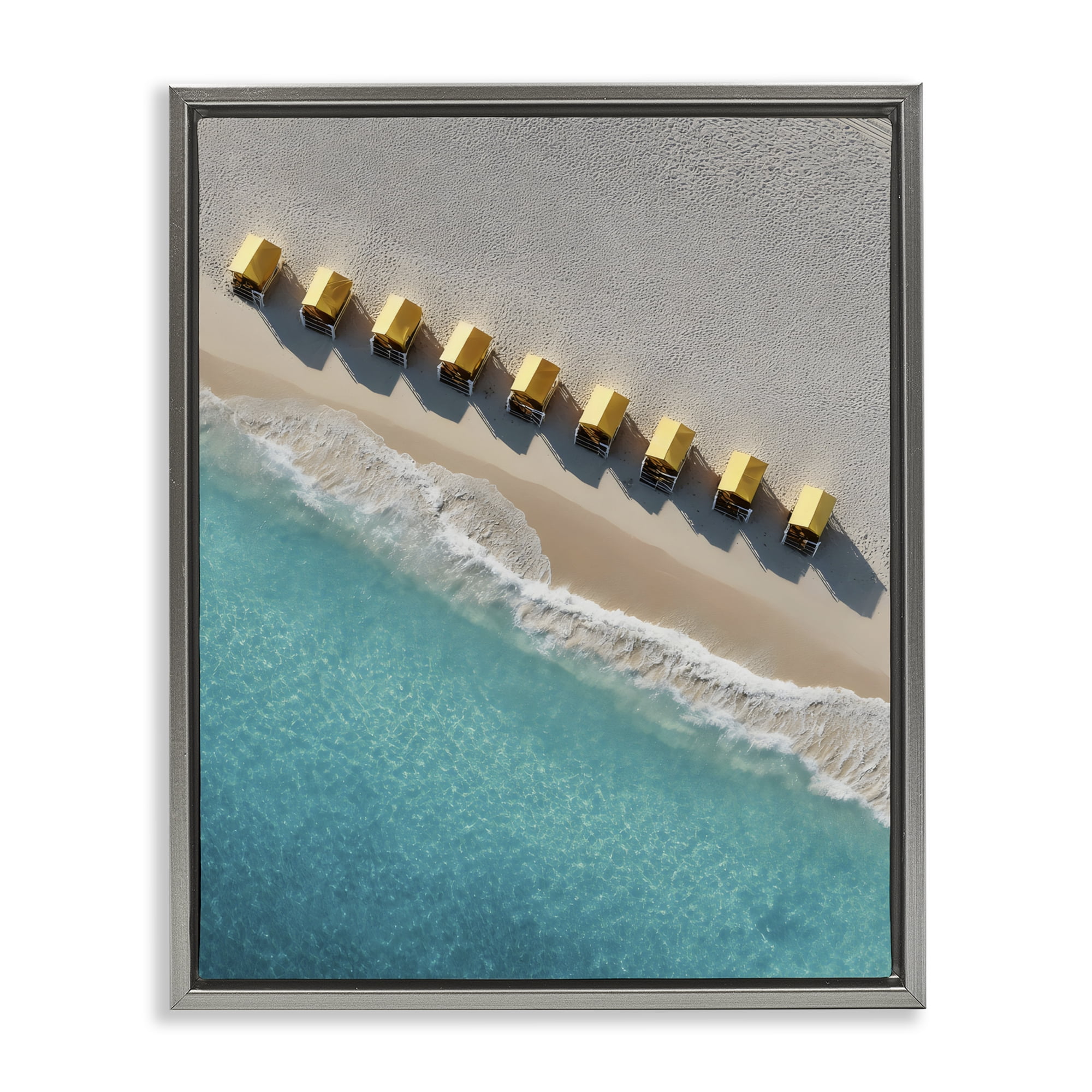 Stupell Industries Yellow Cabanas Along Shore Gray Framed Floater Canvas Wall Art, design by Franklyn Gregory