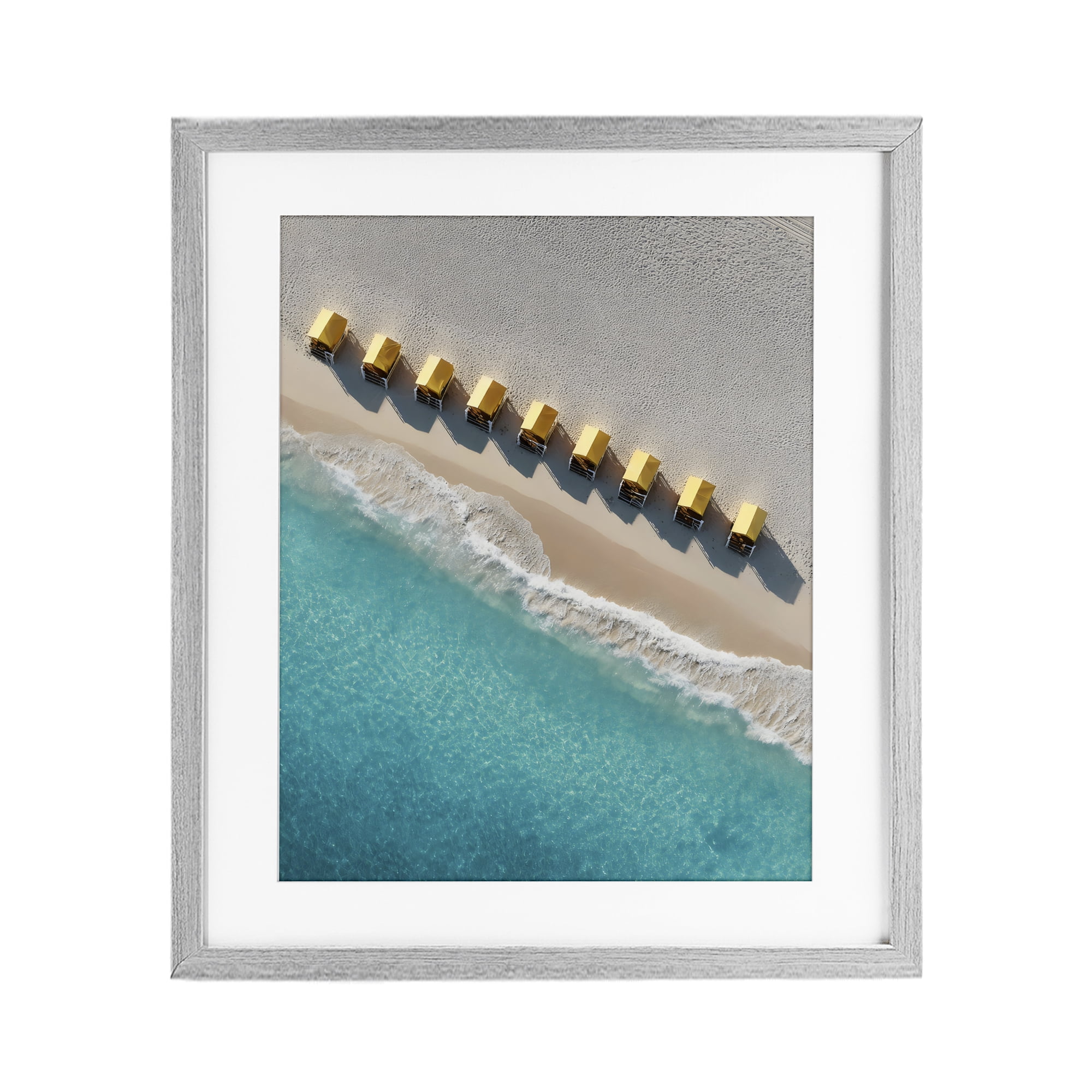 Stupell Industries Yellow Cabanas Along Shore Gray Framed Print Under Glass, design by Franklyn Gregory