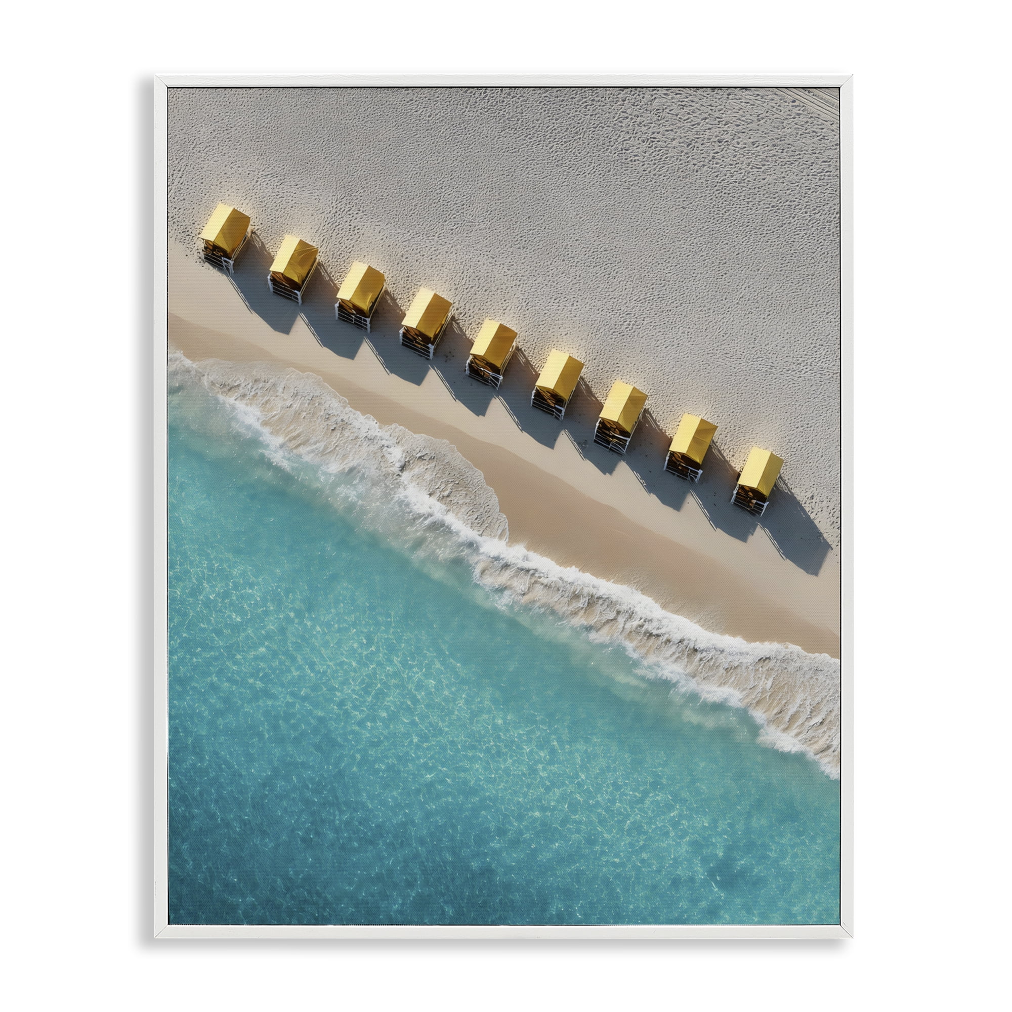 Stupell Industries Yellow Cabanas Along Shore White Framed Giclee Art, design by Franklyn Gregory