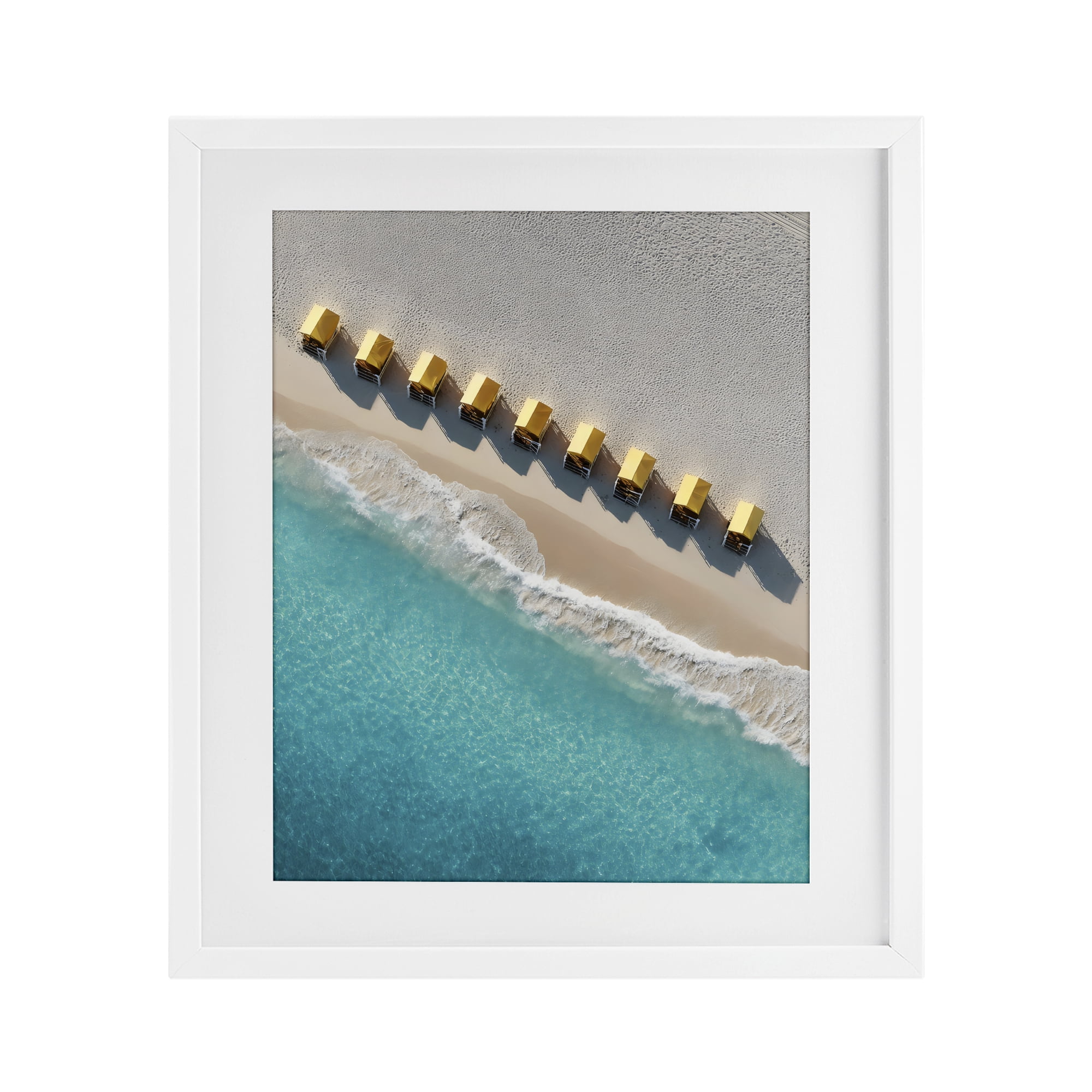 Stupell Industries Yellow Cabanas Along Shore White Framed Print Under Glass, design by Franklyn Gregory