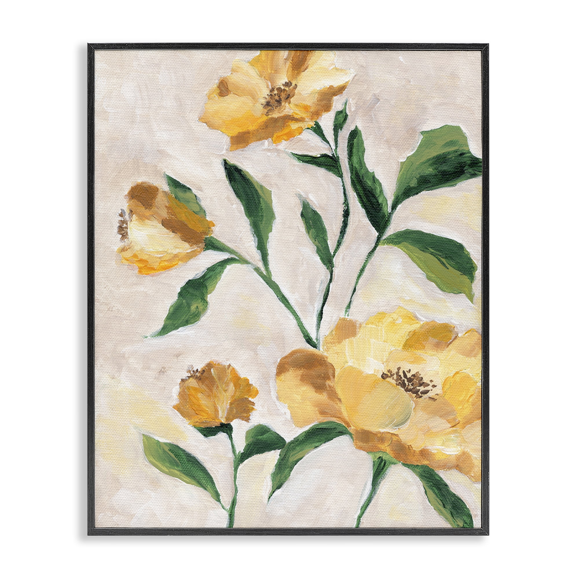 Stupell Industries Yellow Camellia Blossoms Plants & Flowers Painting Black Framed Art Print Wall Art, 11 x 14