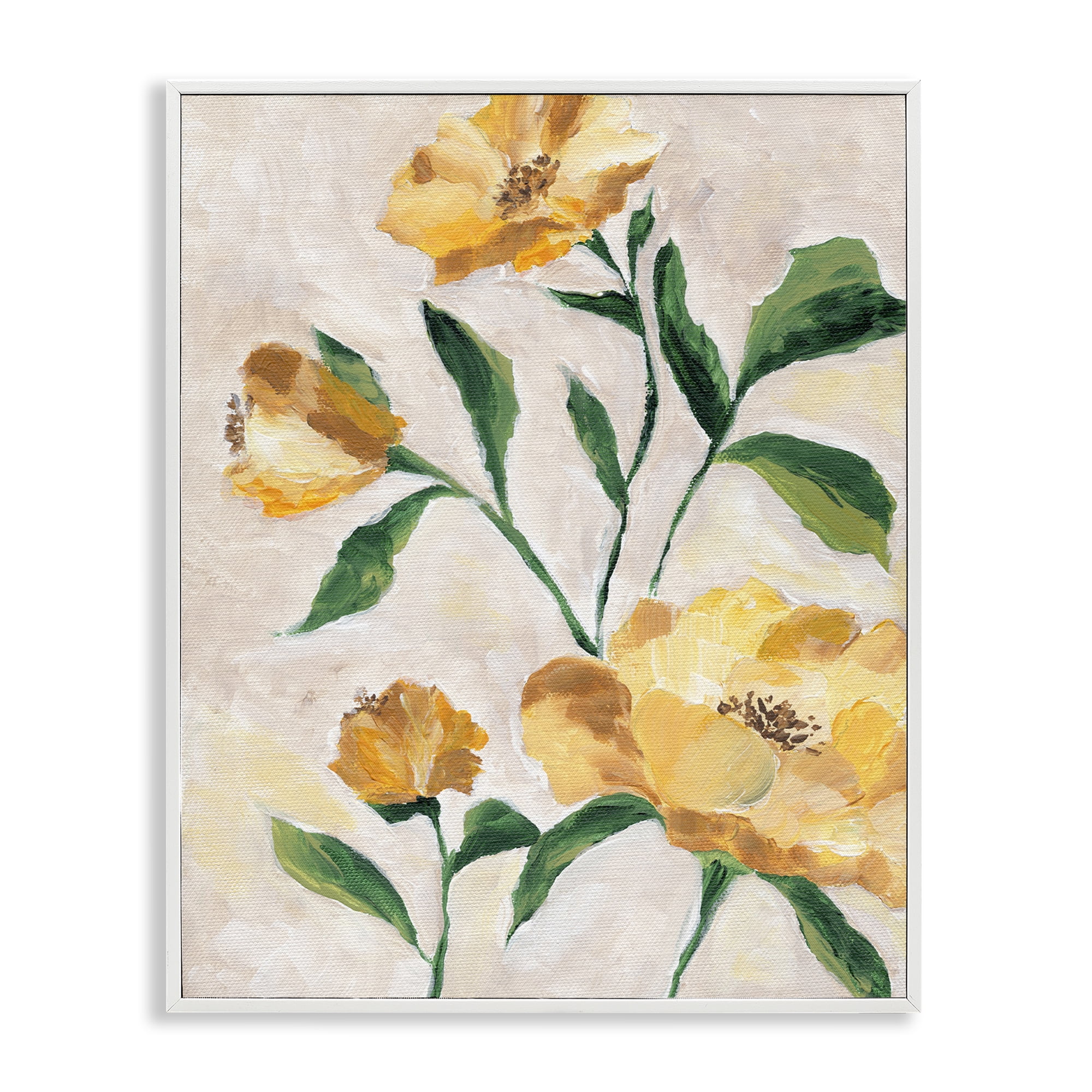 Stupell Industries Yellow Camellia Blossoms Plants & Flowers Painting White Framed Art Print Wall Art, 16 x 20