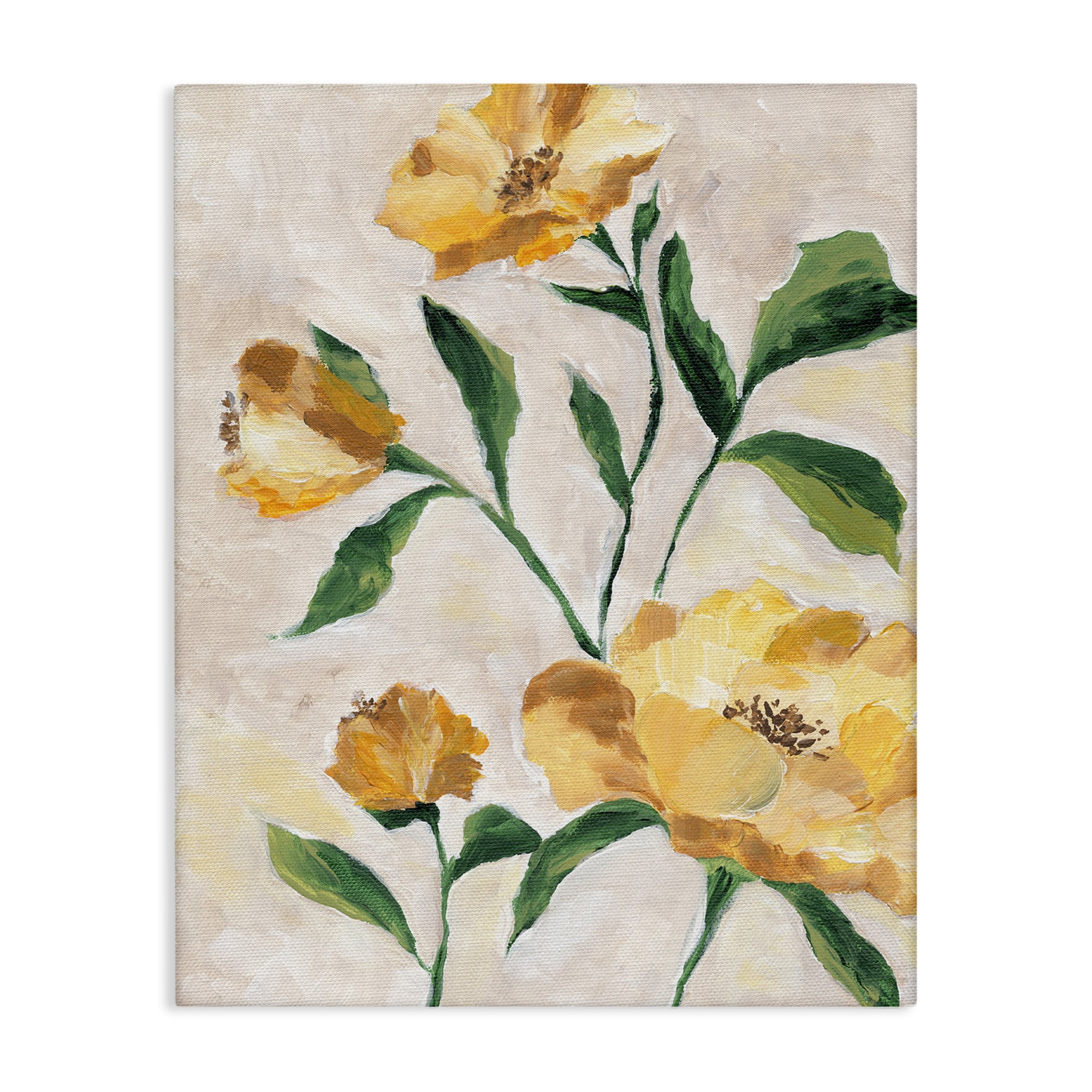 Stupell Industries Yellow Camellia Blossoms Plants & Flowers Painting Wrapped Canvas Art Print Wall Art, 24 x 30