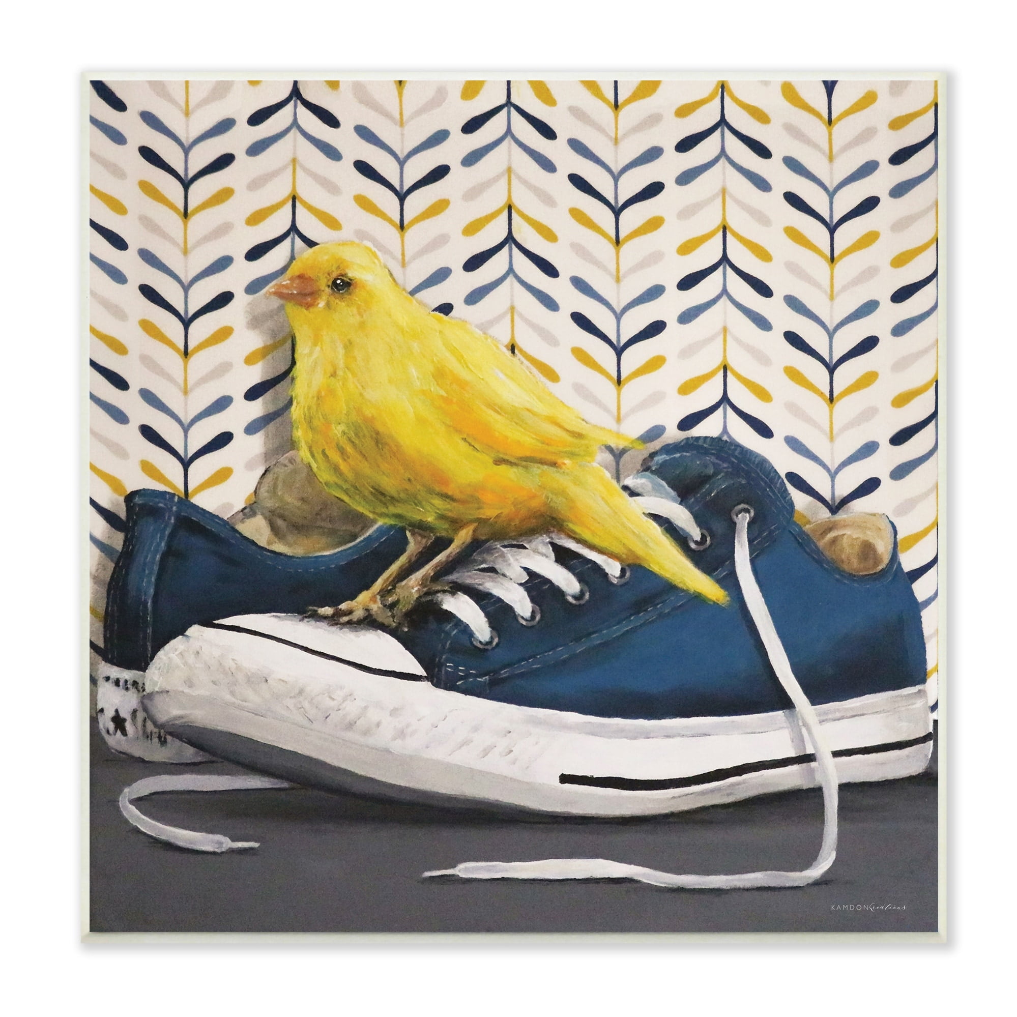Stupell Industries Yellow Canary Blue Laced Sneakers Modern Abstract Pattern, 12 x 12,Design by Kamdon Kreations