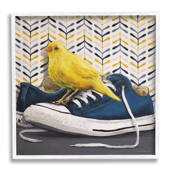 Stupell Industries Yellow Canary Blue Laced Sneakers Modern Abstract Pattern, 12 x 12,Design by Kamdon Kreations