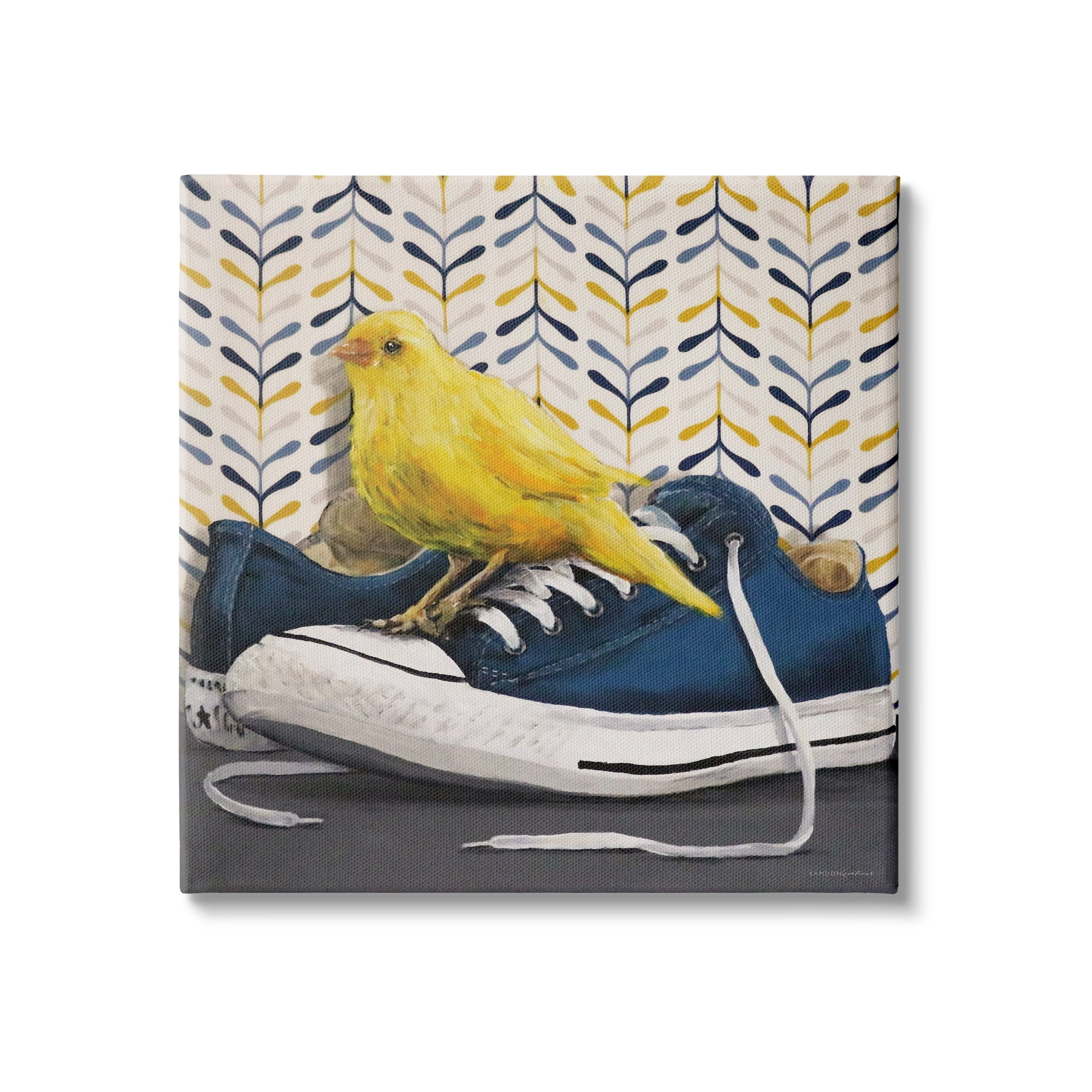 Stupell Industries Yellow Canary Blue Laced Sneakers Modern Abstract Pattern, 17 x 17,Design by Kamdon Kreations