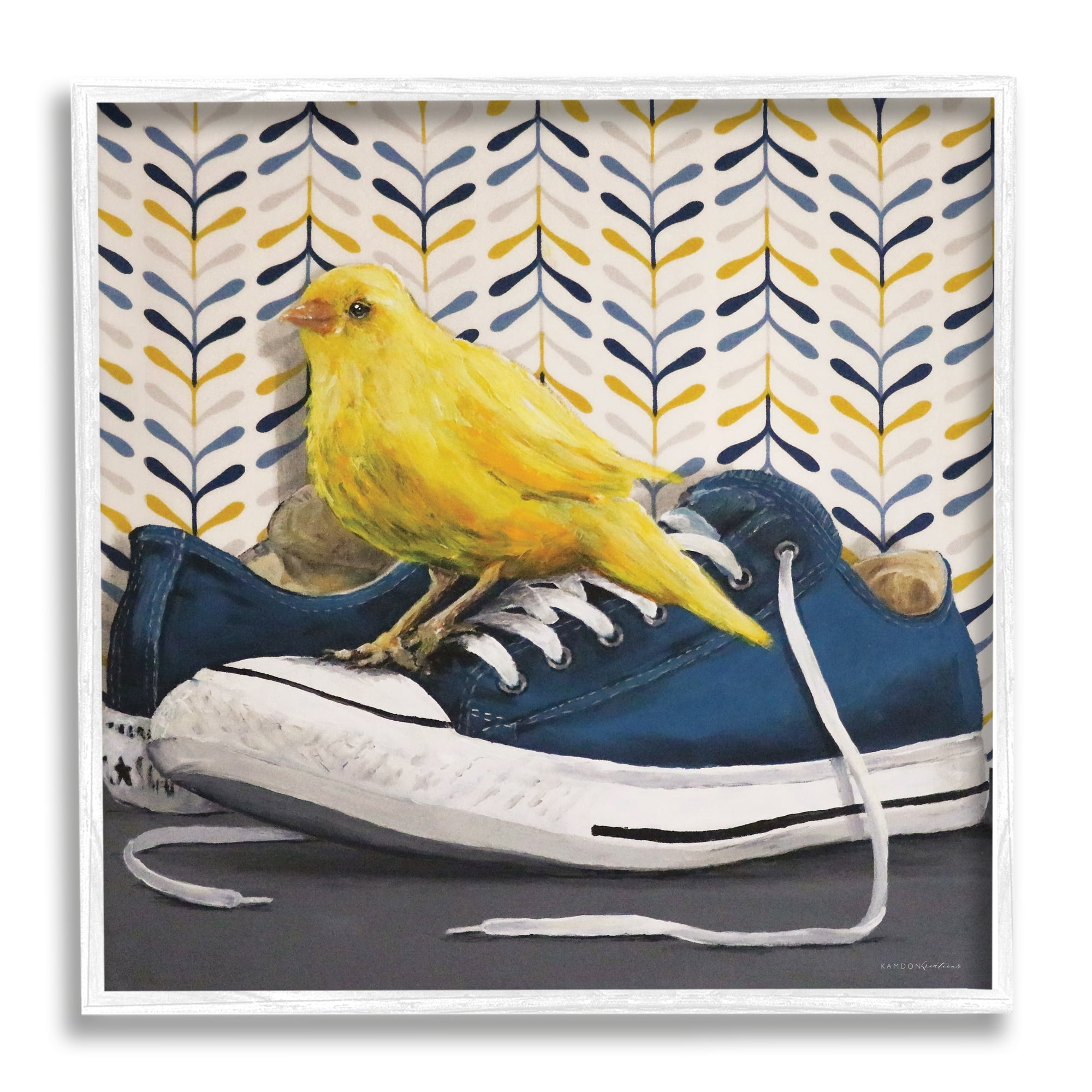 Stupell Industries Yellow Canary Blue Laced Sneakers Modern Abstract Pattern, 17 x 17,Design by Kamdon Kreations