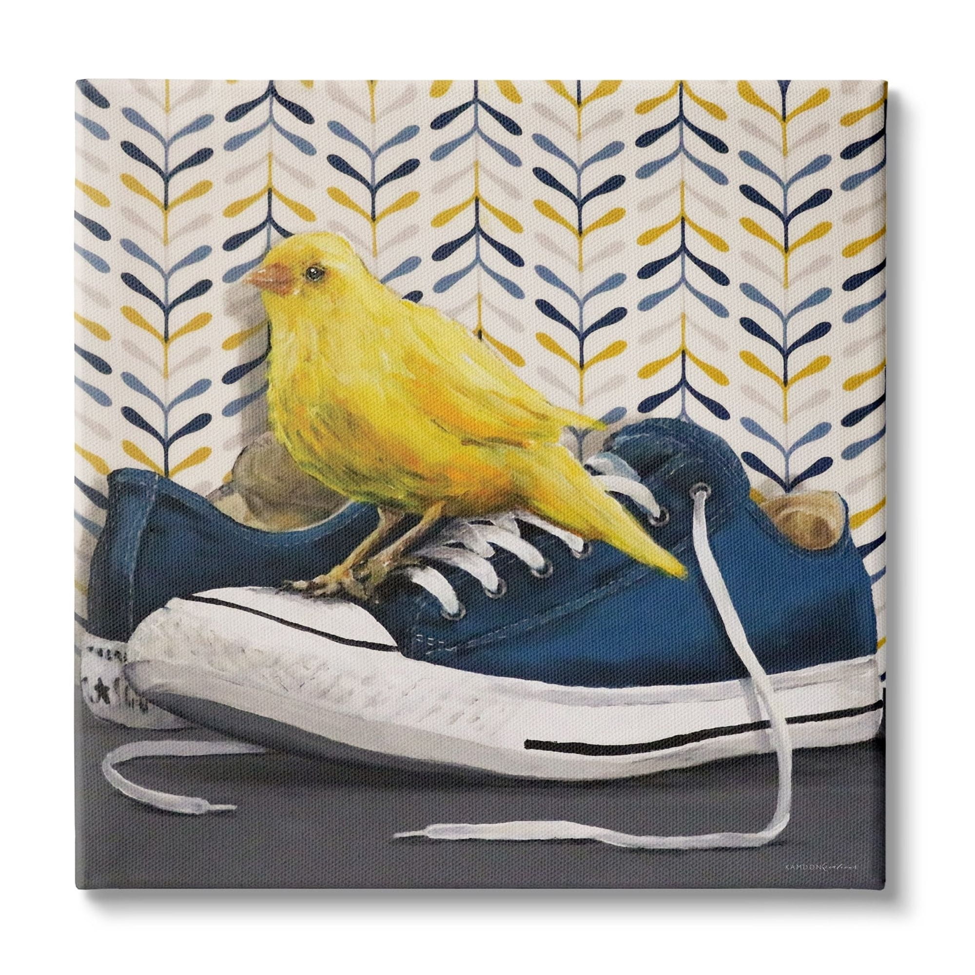 Stupell Industries Yellow Canary Blue Laced Sneakers Modern Abstract Pattern, 24 x 24,Design by Kamdon Kreations