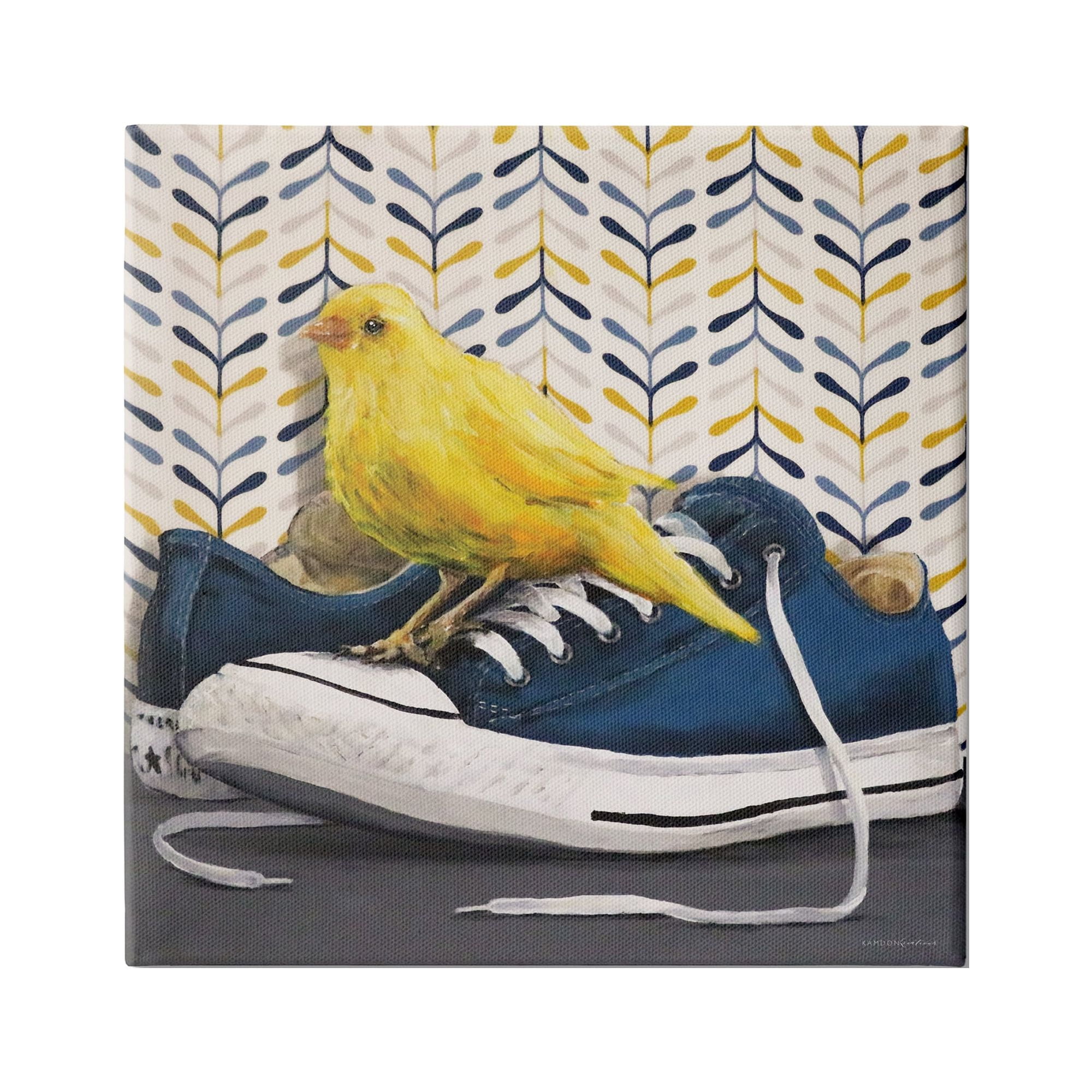 Stupell Industries Yellow Canary Blue Laced Sneakers Modern Abstract Pattern, 36 x 36,Design by Kamdon Kreations