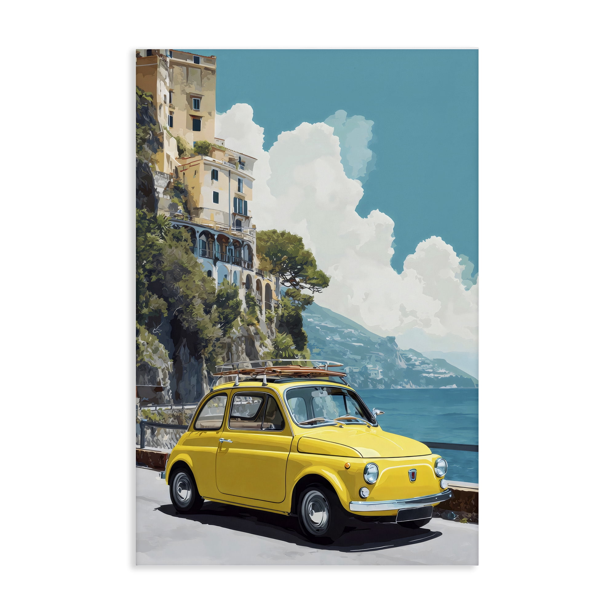 Stupell Industries Yellow Car on Coast Canvas Wall Art, design by Petal Prints Design