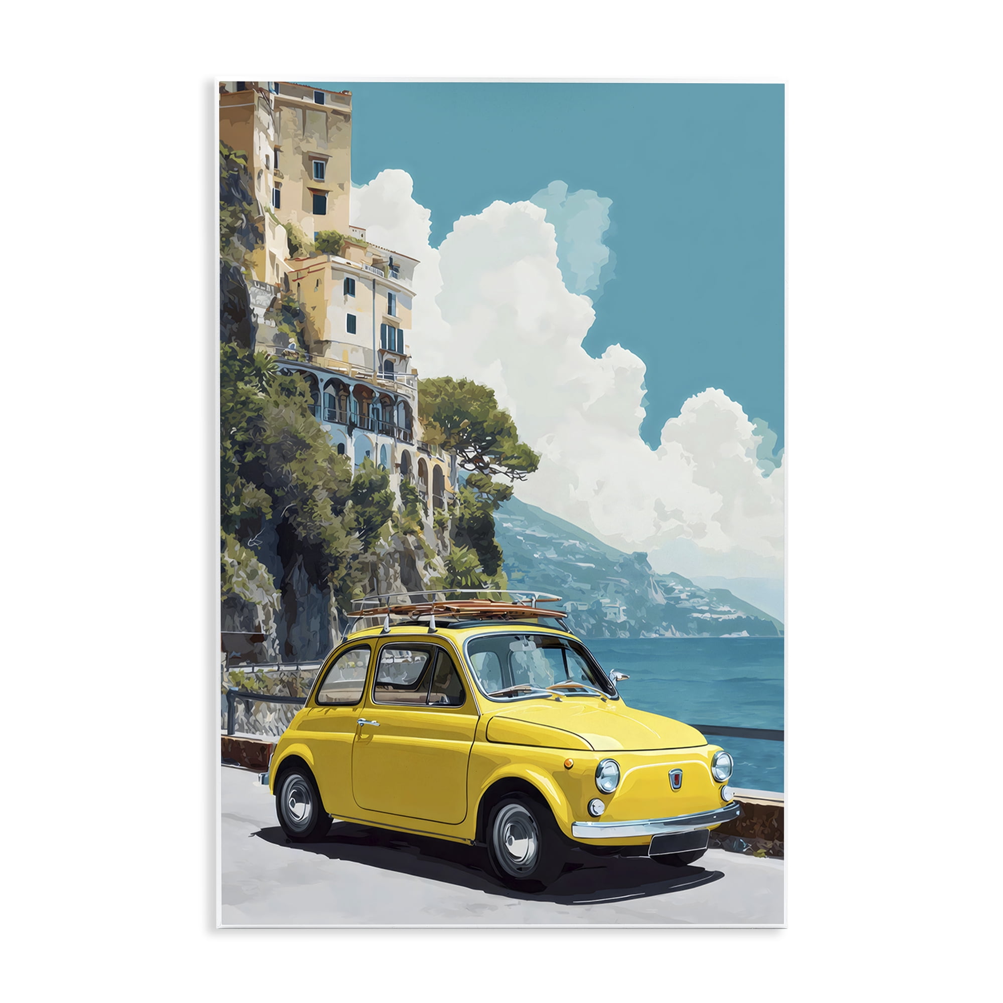 Stupell Industries Yellow Car on Coast Wall Plaque Art, design by Petal Prints Design