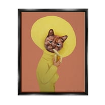 Stupell Industries Yellow Cat Eating Banana Painting Animals & Insects Painting Black Floater Framed Art Print Wall Art