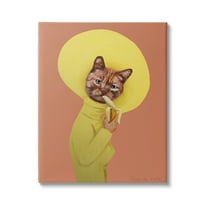 Stupell Industries Yellow Cat Eating Banana Painting Animals & Insects Painting Gallery Wrapped Canvas Print Wall Art