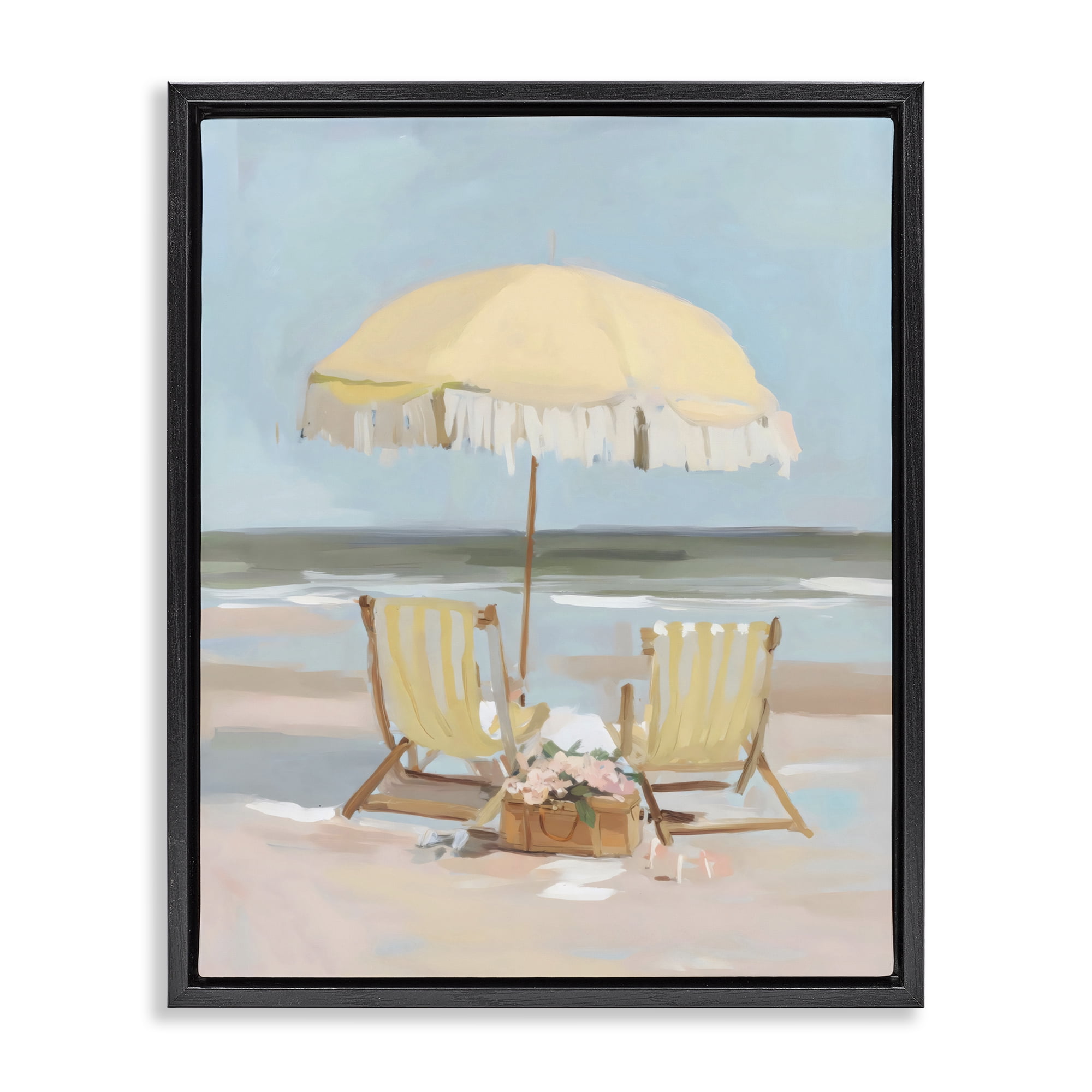 Stupell Industries Yellow Chairs Beach Relaxation Black Framed Floater Canvas Wall Art, design by Sisi and Seb
