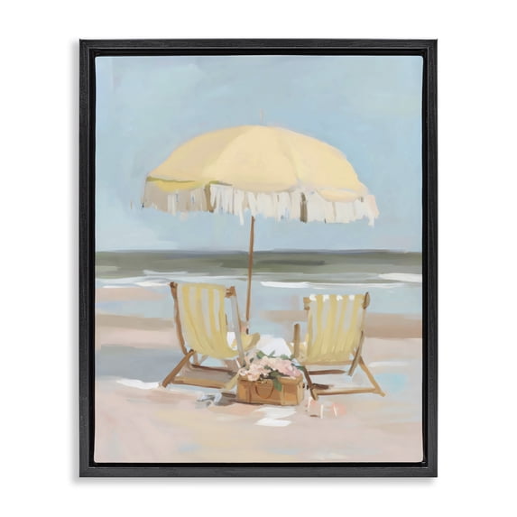 Stupell Industries Contemporary Yellow Chairs Beach Relaxation Black Floating Frame Canvas Art, 25 x 31, by Sisi and Seb