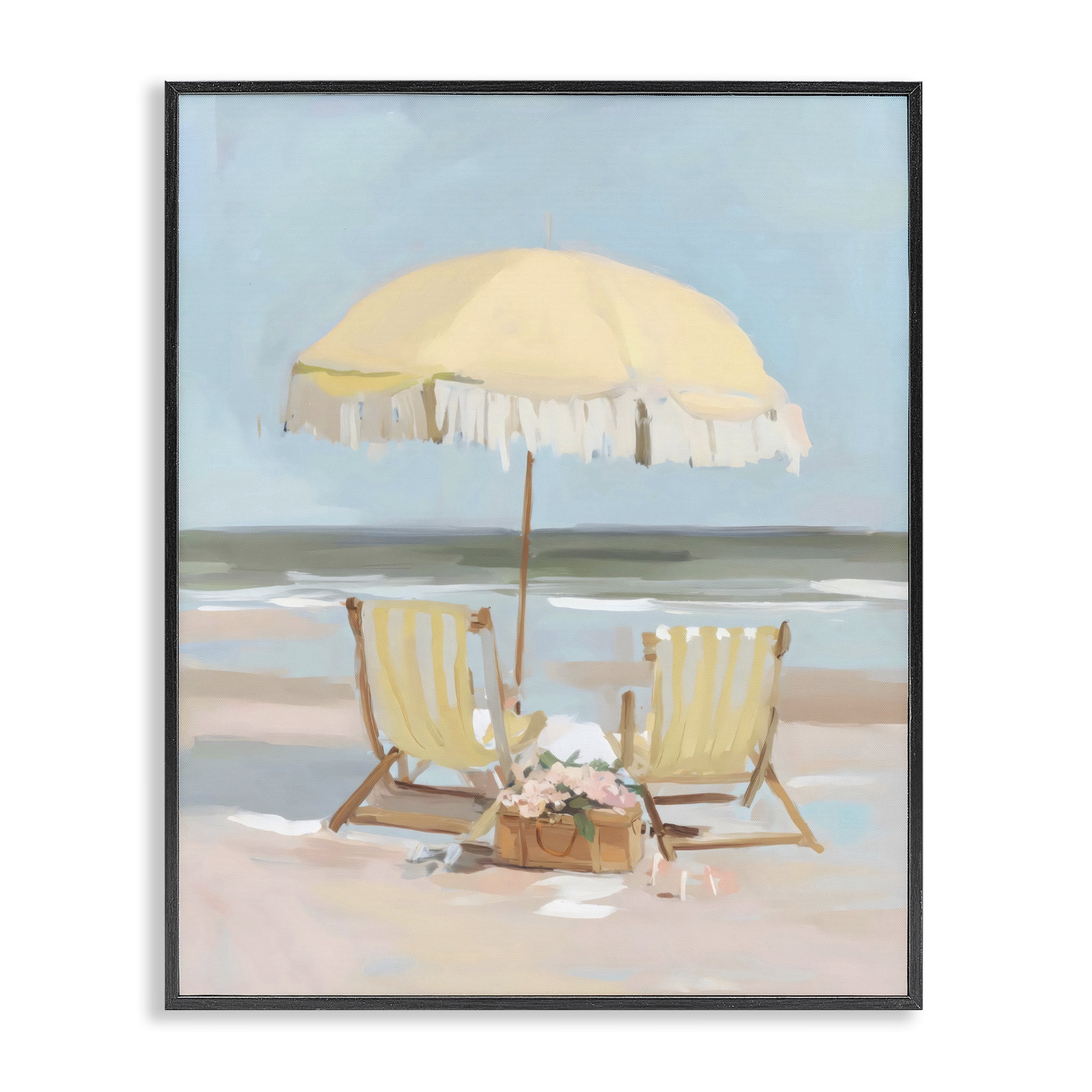 Stupell Industries Yellow Chairs Beach Relaxation Black Framed Giclee Art, design by Sisi and Seb