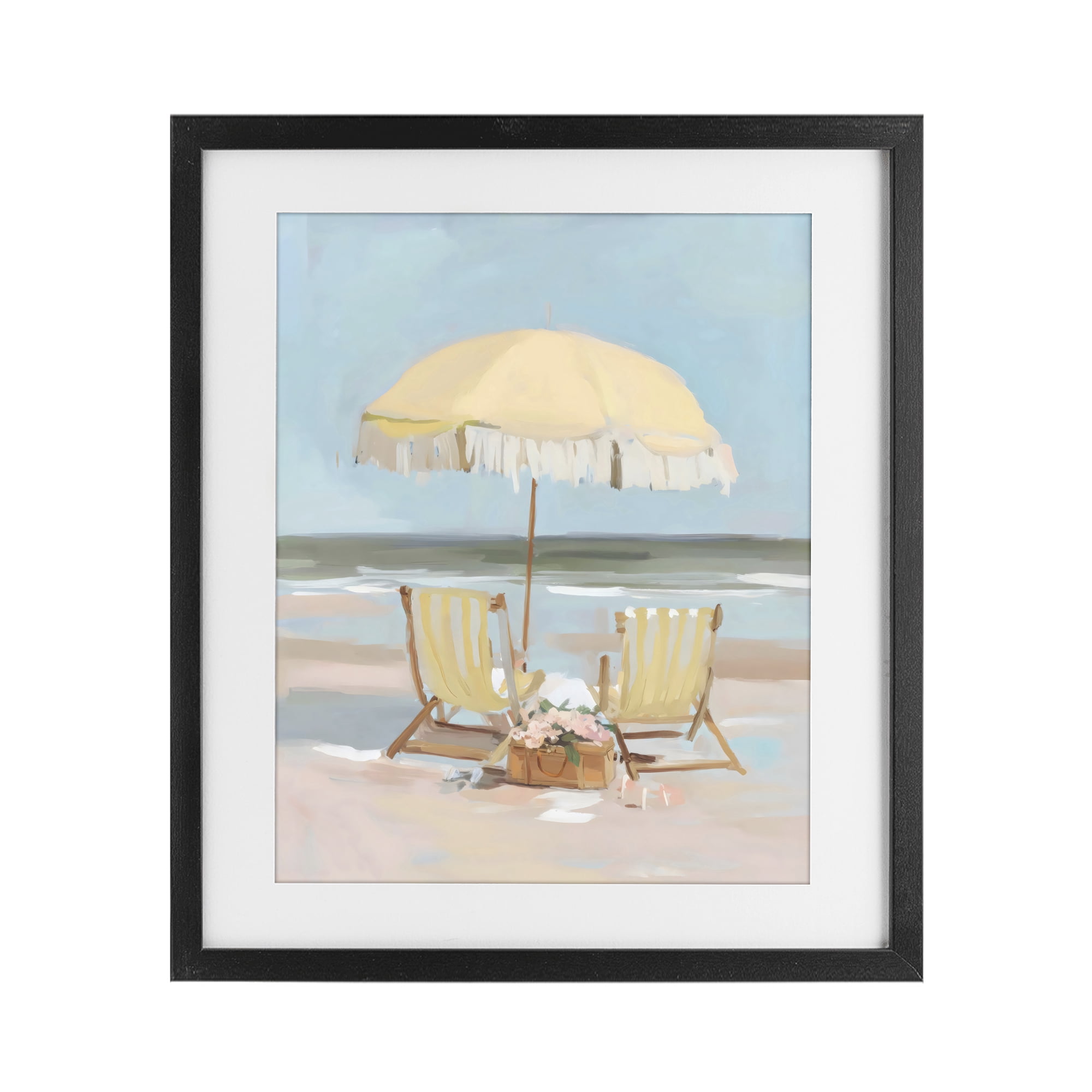 Stupell Industries Yellow Chairs Beach Relaxation Black Framed Print Under Glass, design by Sisi and Seb